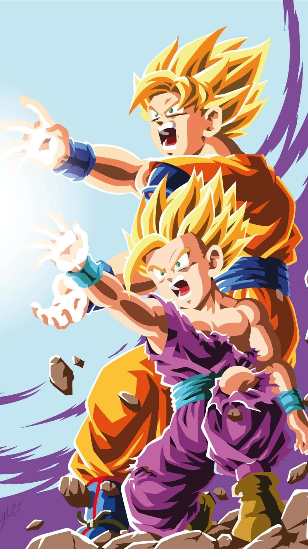 Yellow Hair Goku And Gohan Iphone Background