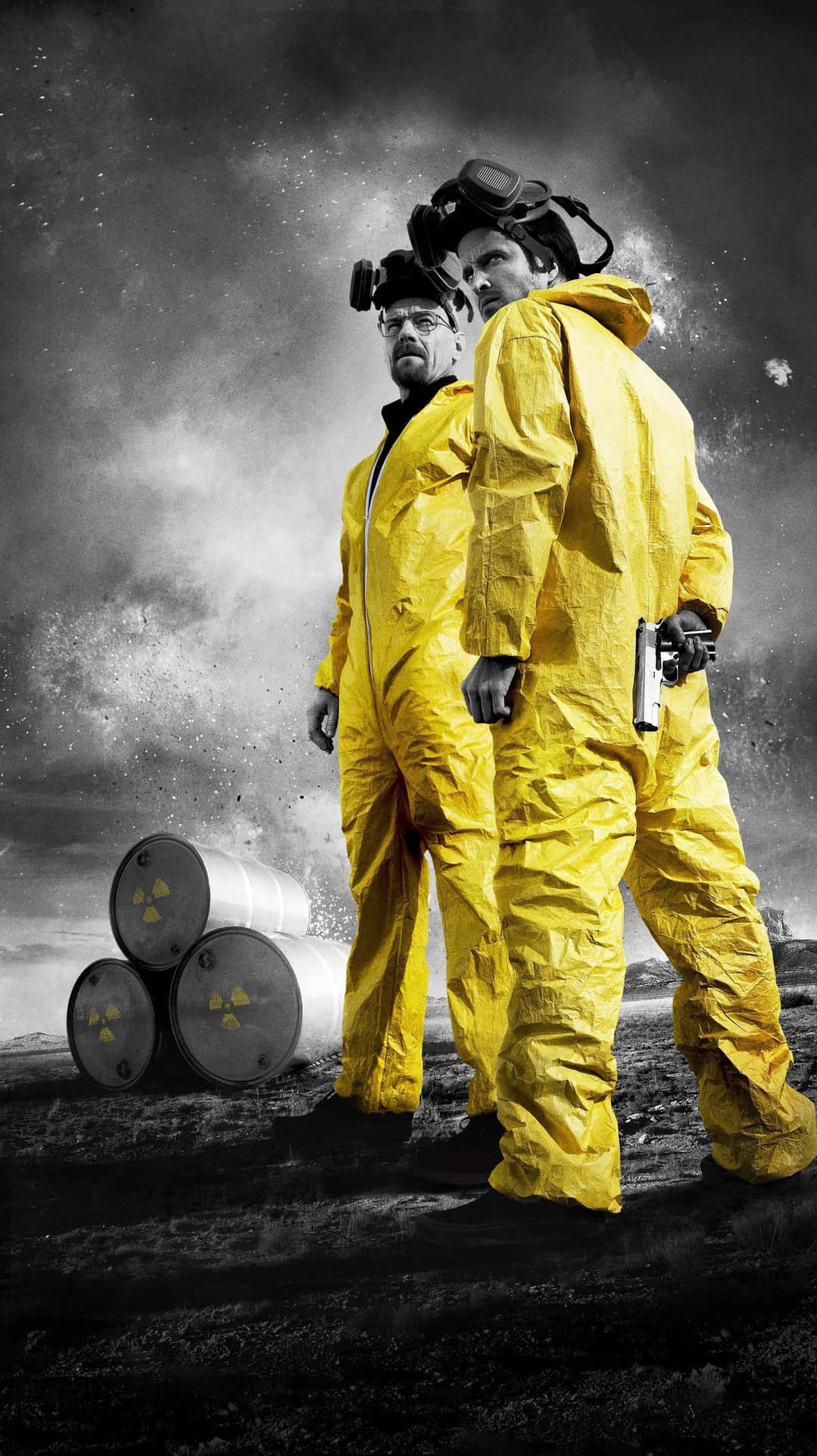 Yellow Hazmat Suit Duo Walking