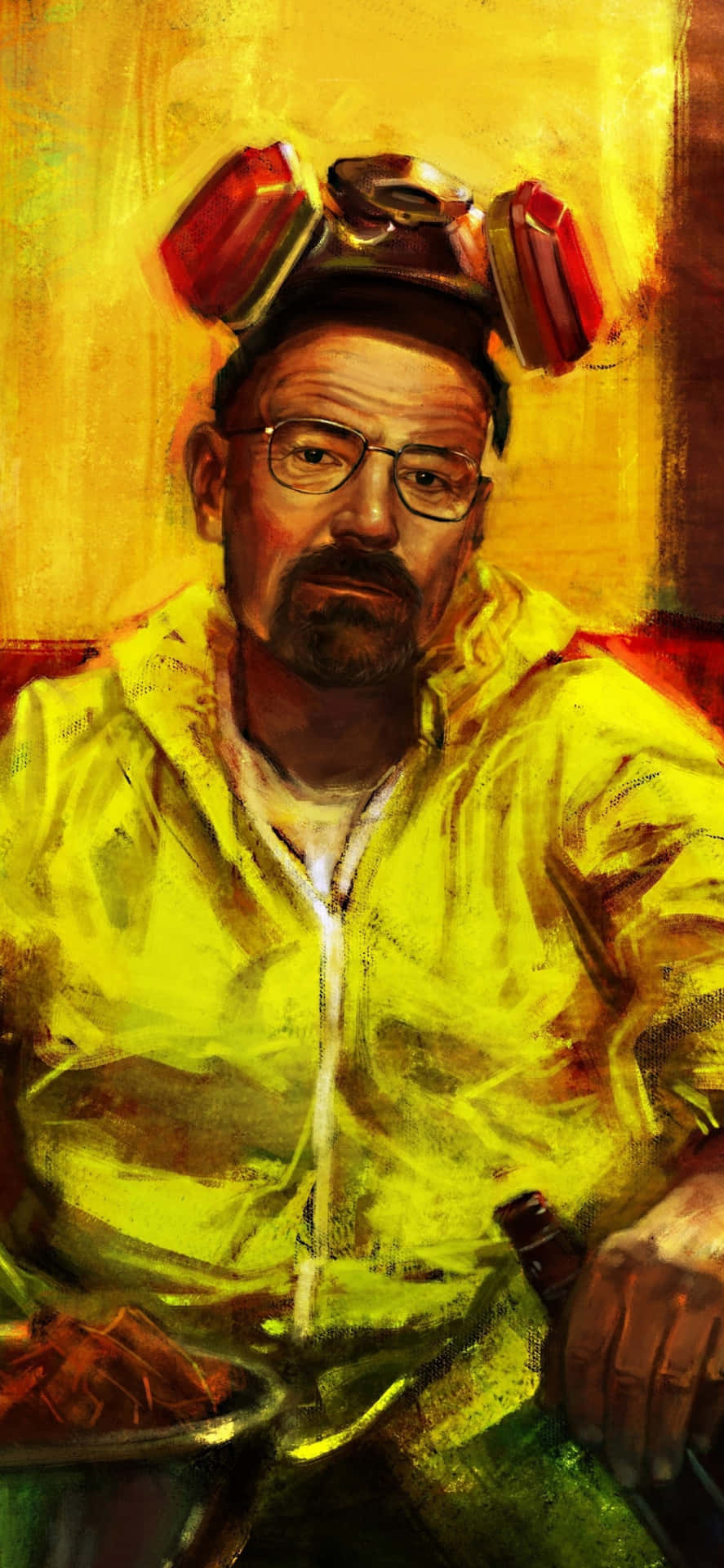 Yellow Hazmat Suit Portrait Background