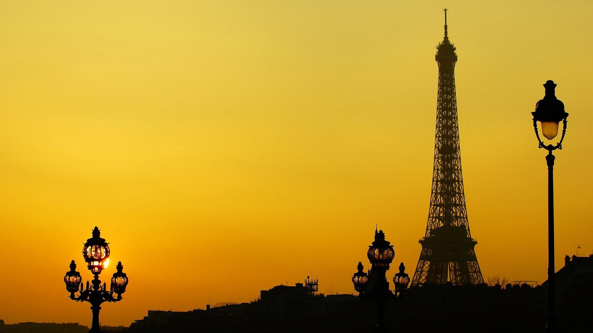 Yellow Hd Eiffel Tower Sunset Background