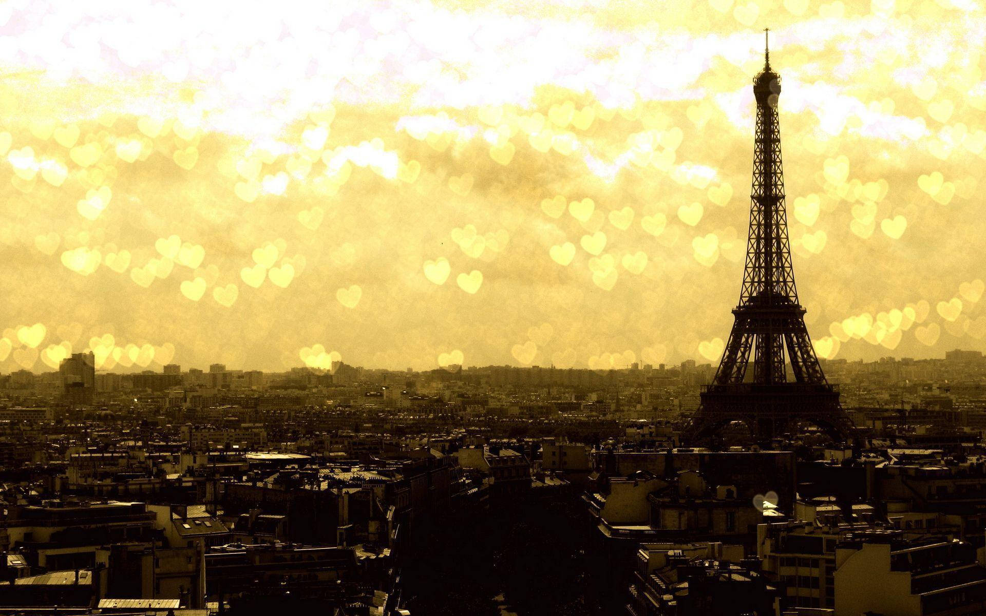 Yellow Hearts Eiffel Tower Background