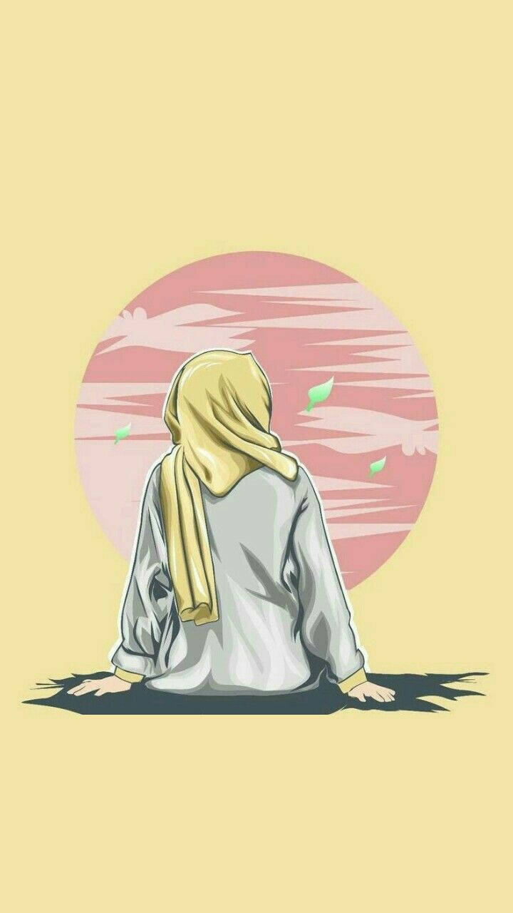 Yellow Hijab Cartoon Background