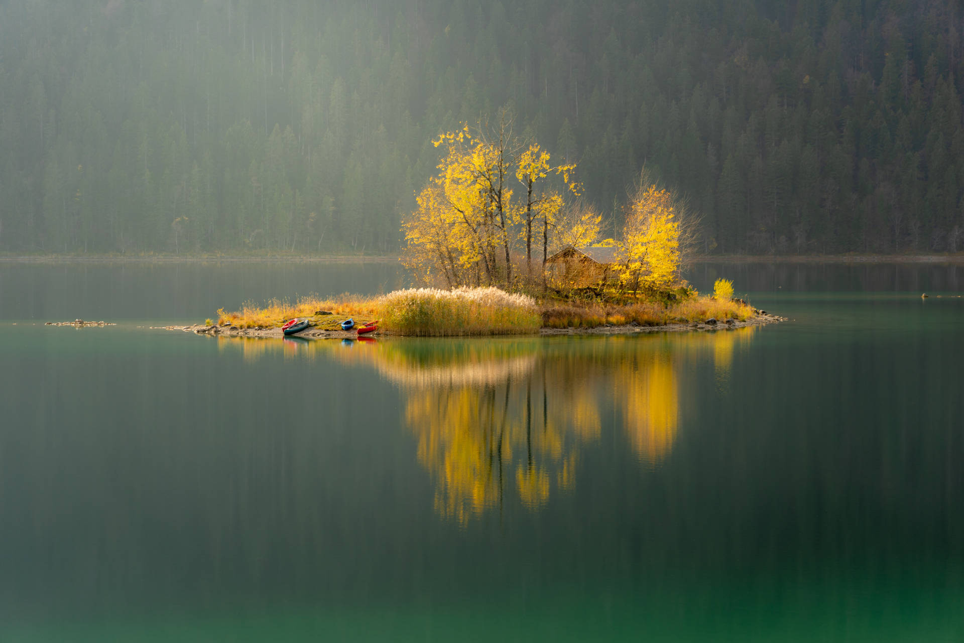 Yellow Lake Island Hd Landscape Desktop Background