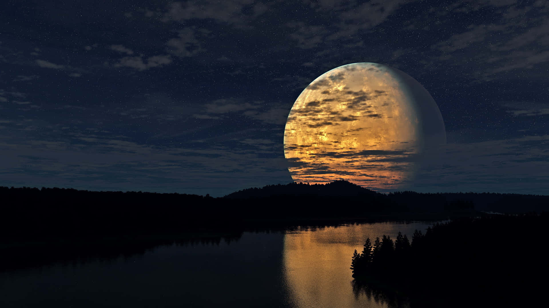 Yellow Large Night Sky Moon Background