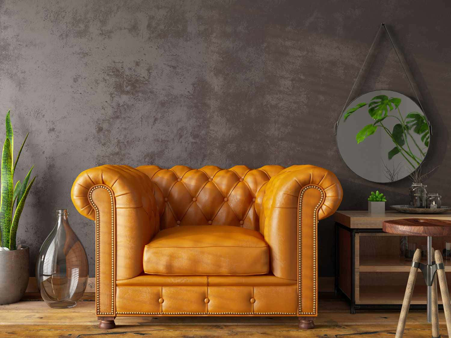 Yellow Leather Fauteuil Reading Chair Background