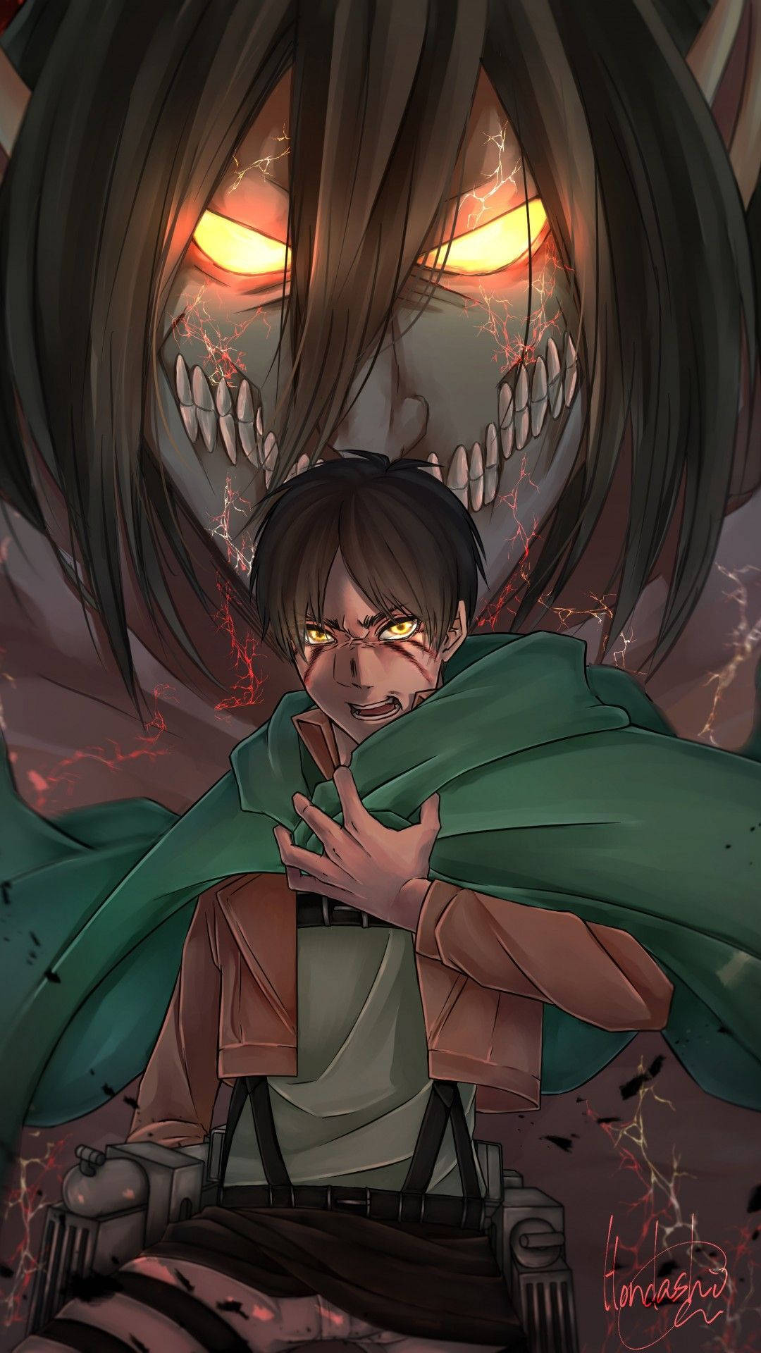 Yellow Lit Eyes Attack On Titan Iphone Background