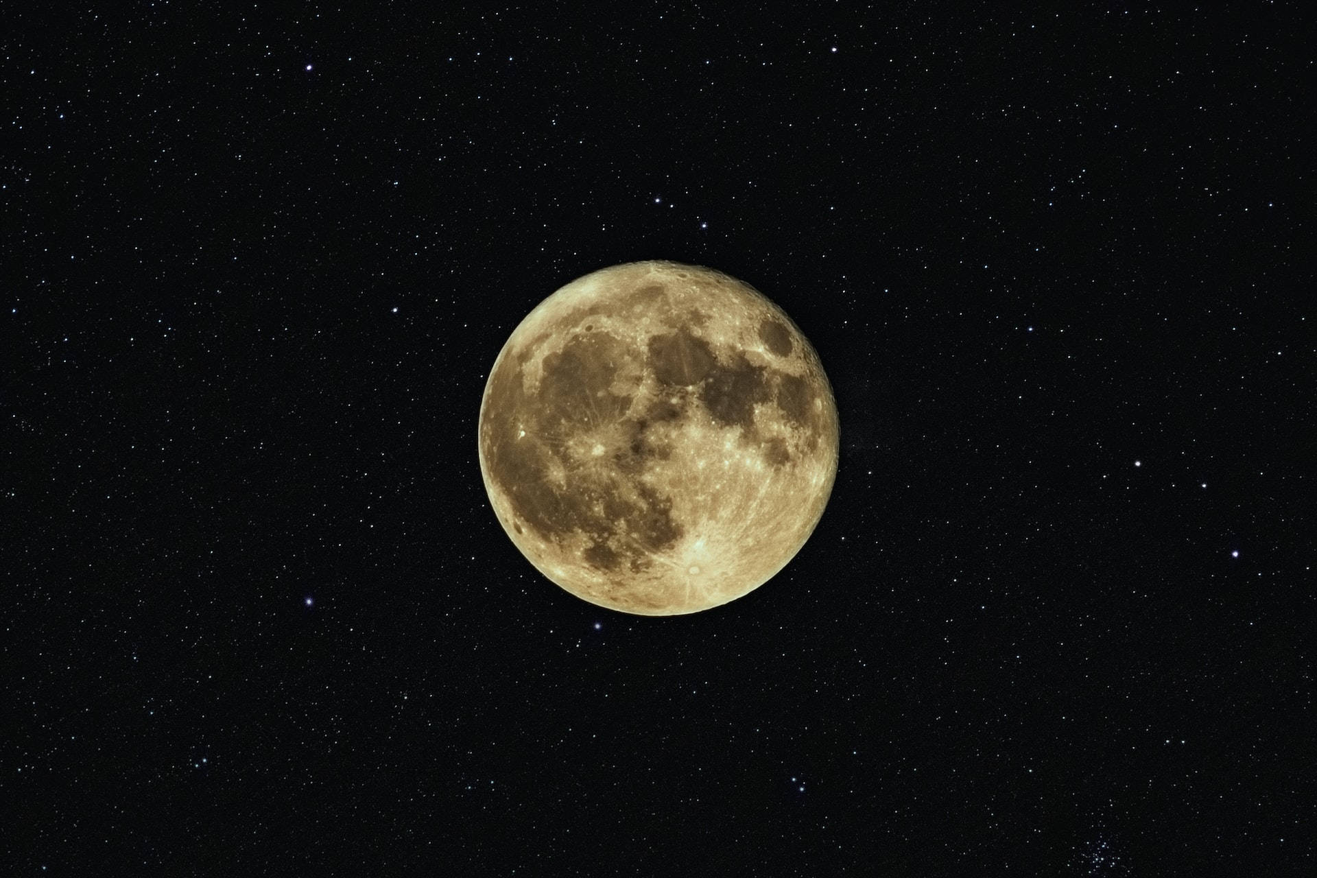 Yellow Luna Full Moon Starry Night Background