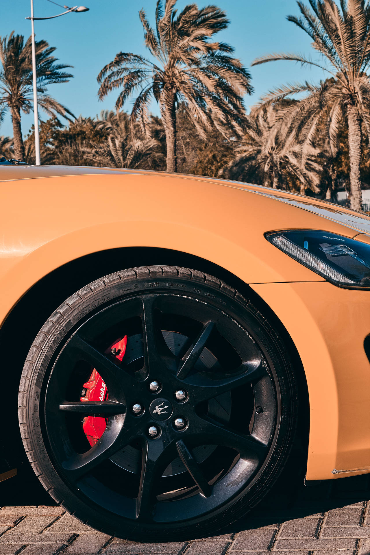 Yellow Maserati Tire Shot Background