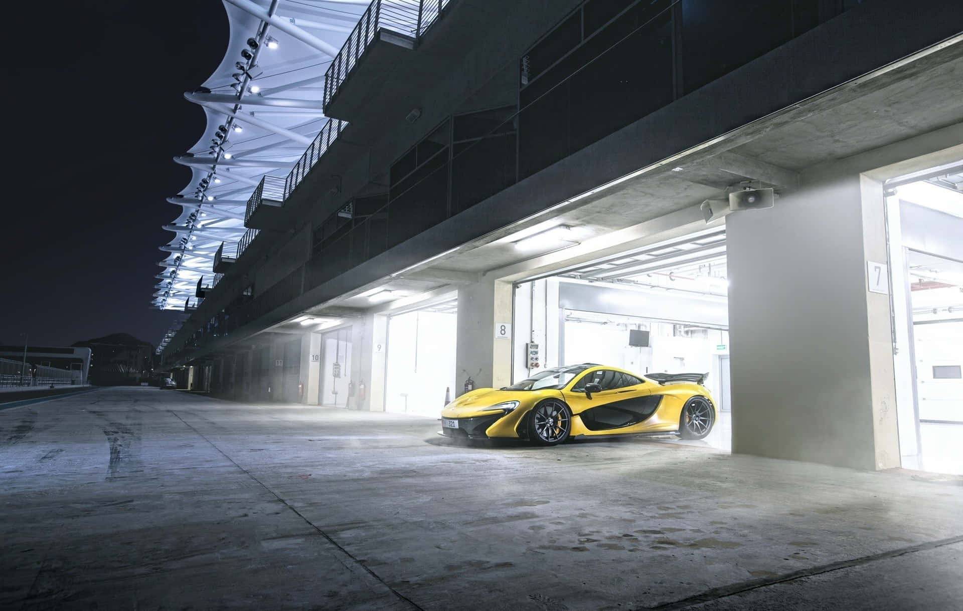 Yellow Mclaren P1 Supercar Parking Lot Background