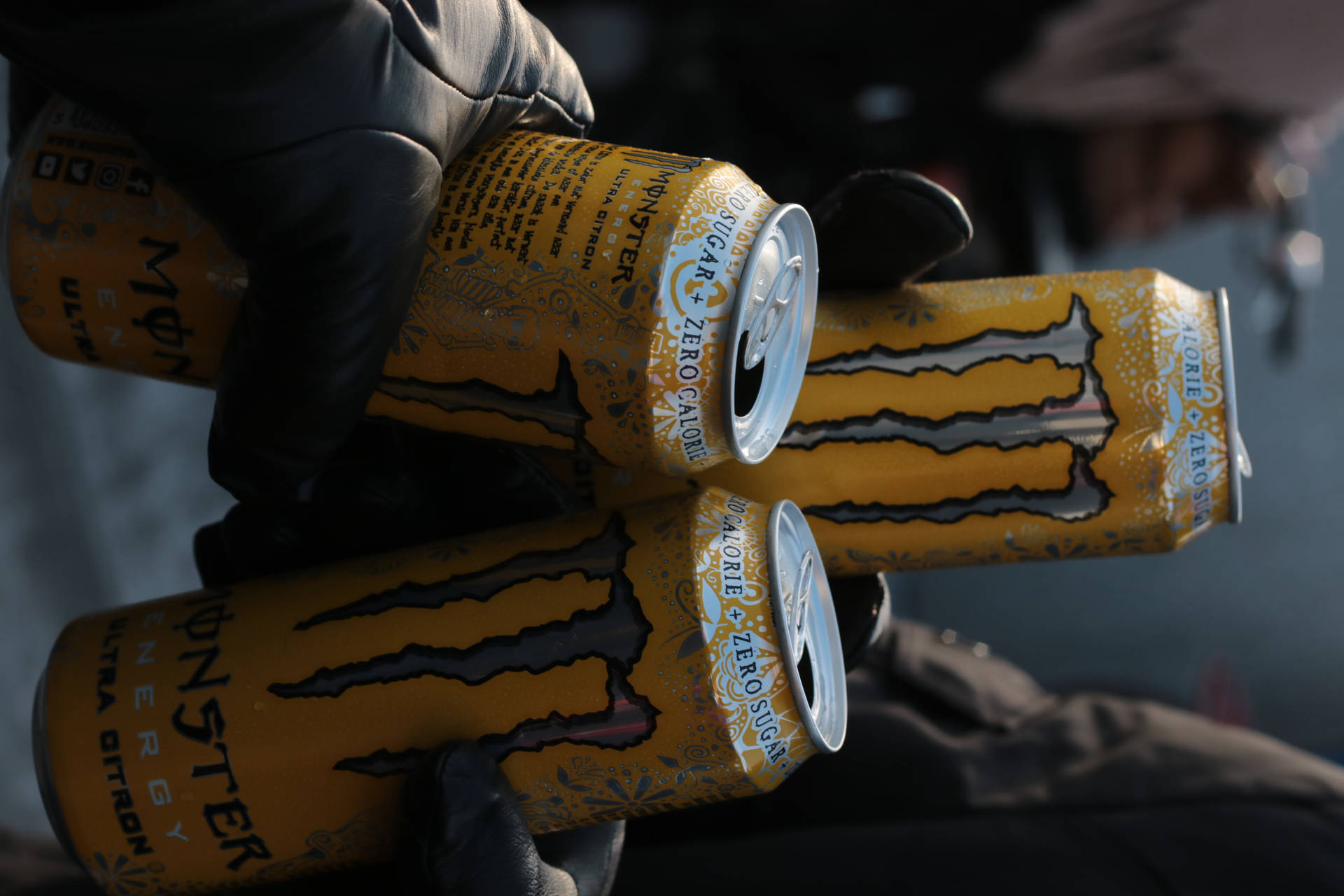 Yellow Monster Energy Cans Background
