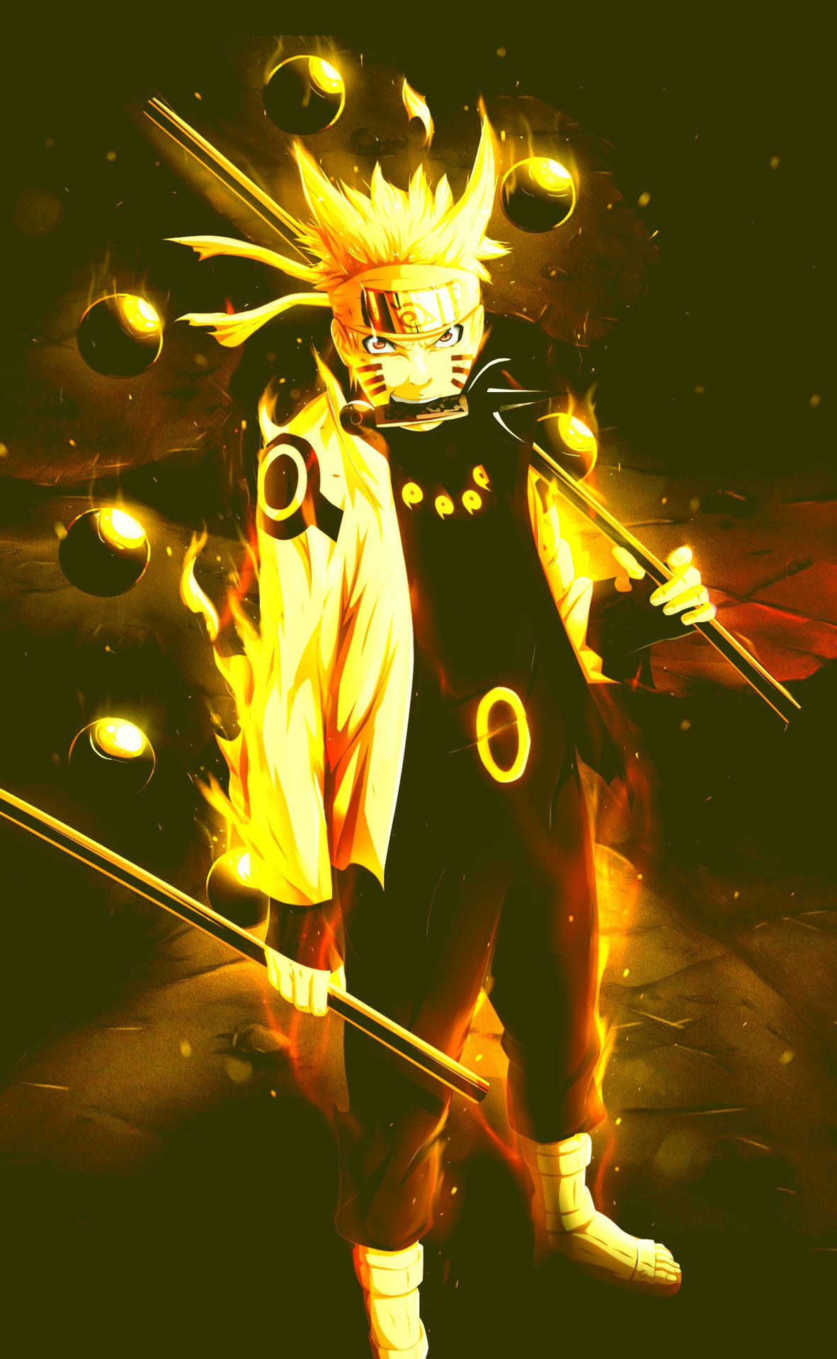 Yellow Naruto Holding Bamboo Sticks Background