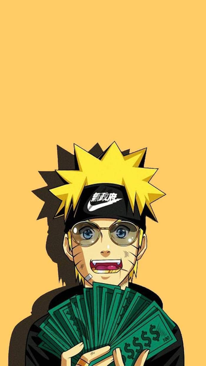 Yellow Naruto Holding Cash Background