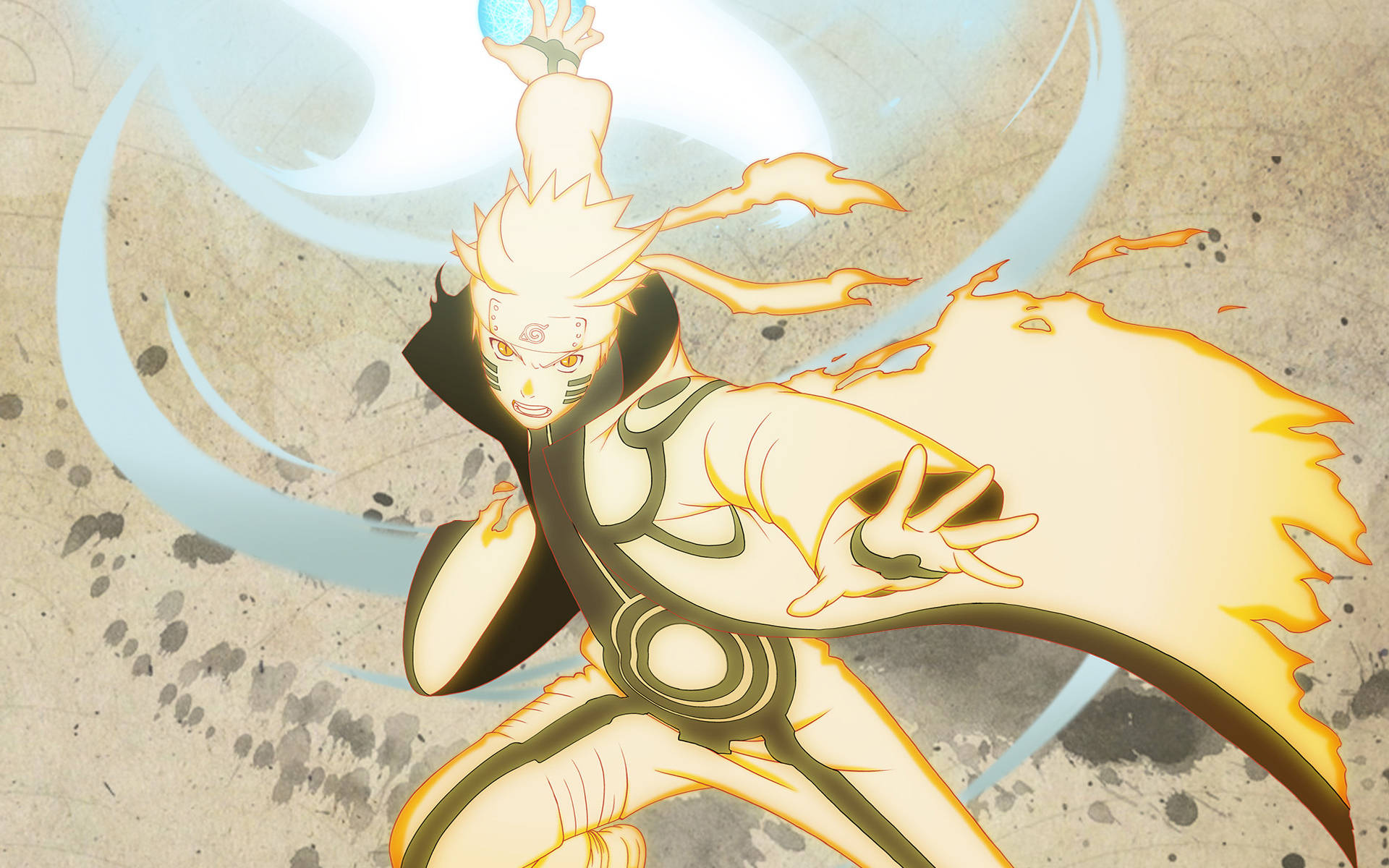 Yellow Naruto Performing Wind Release Jutsu Background