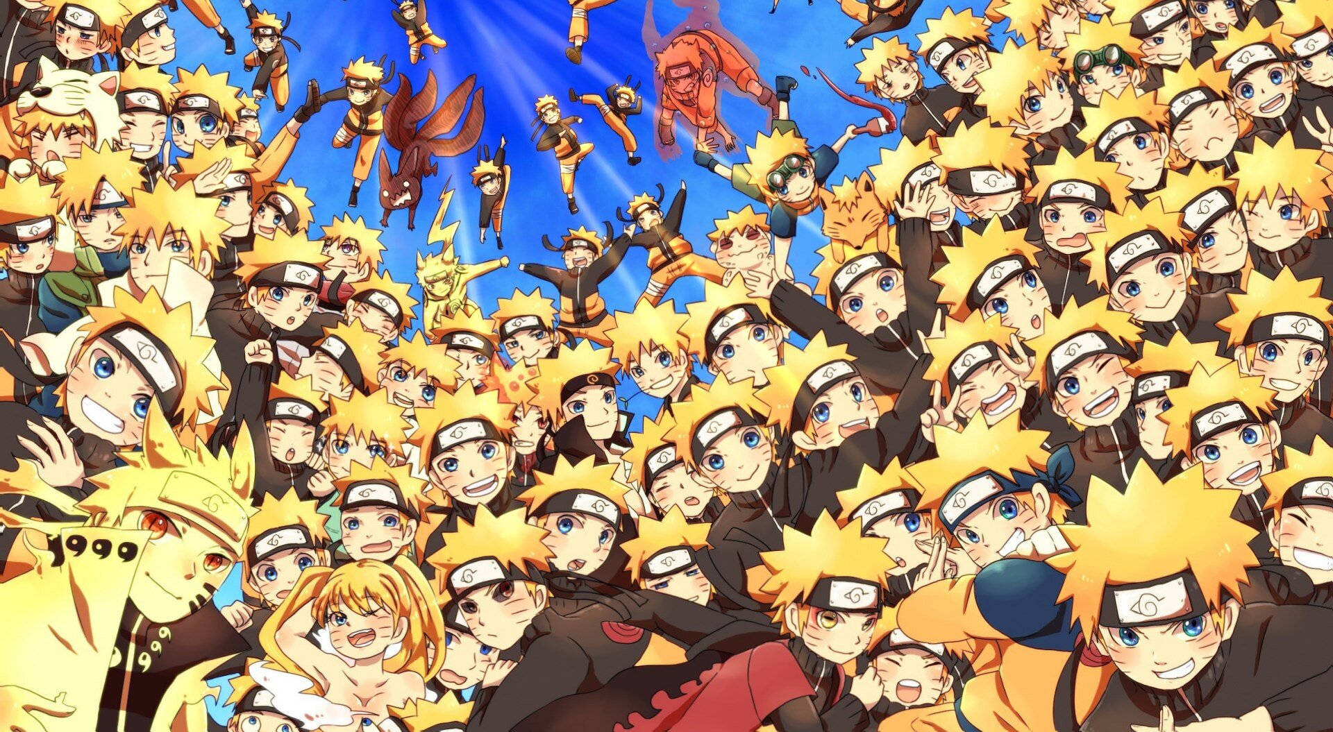 Yellow Naruto With Clones Background