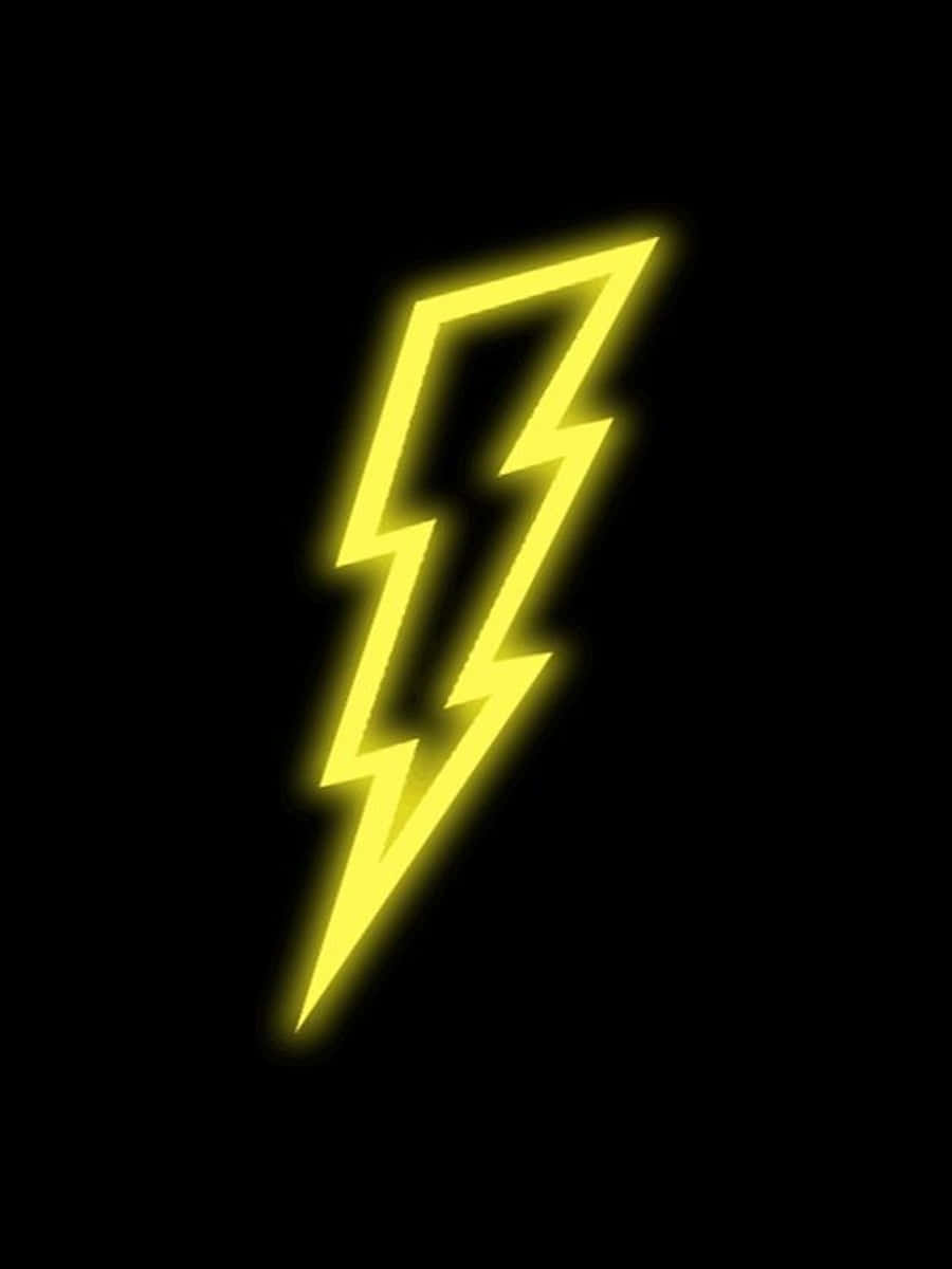 Yellow Neon Lightning Bolt Icon In Black Background