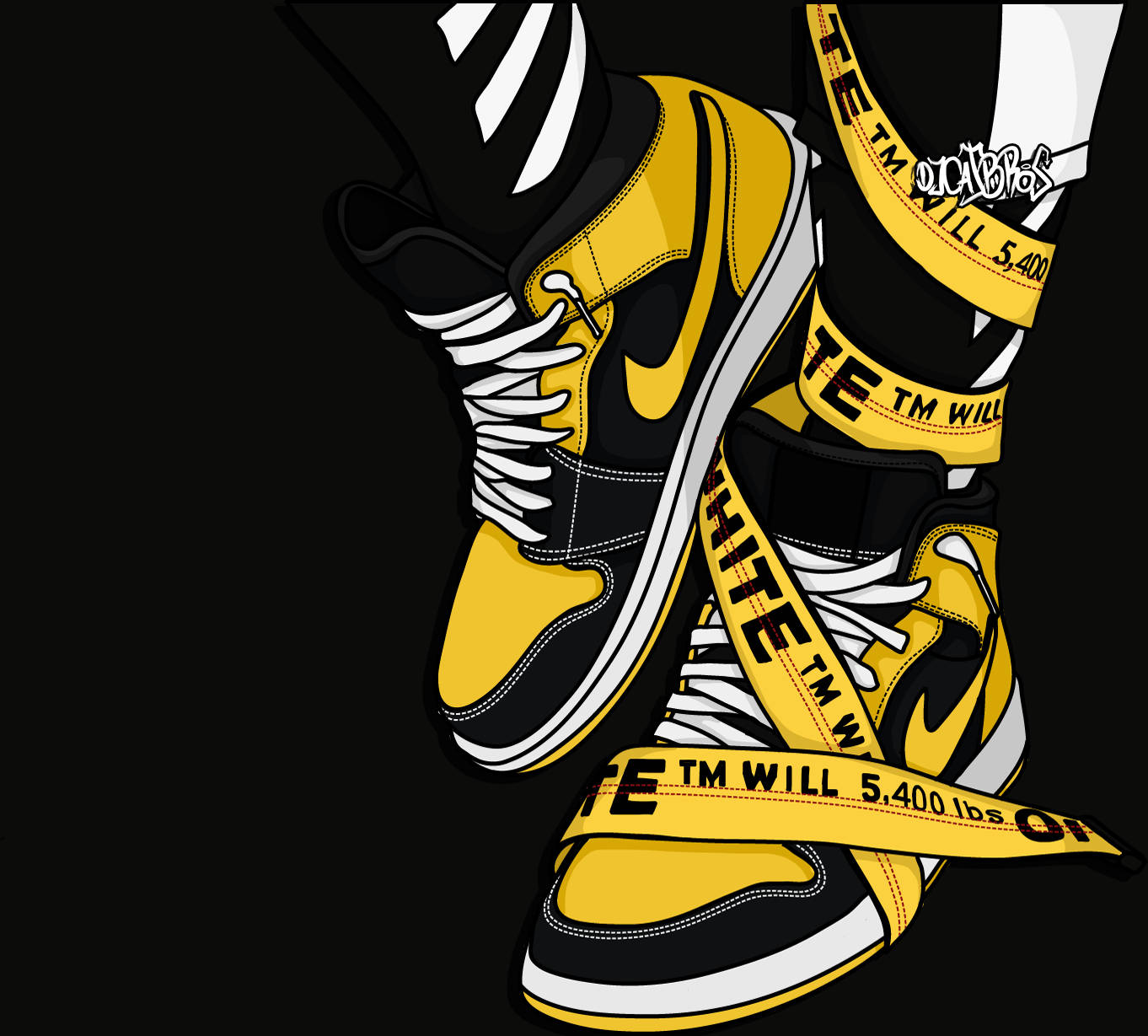 Yellow Nike Jordan Cartoon Sneakers Digital Illustration