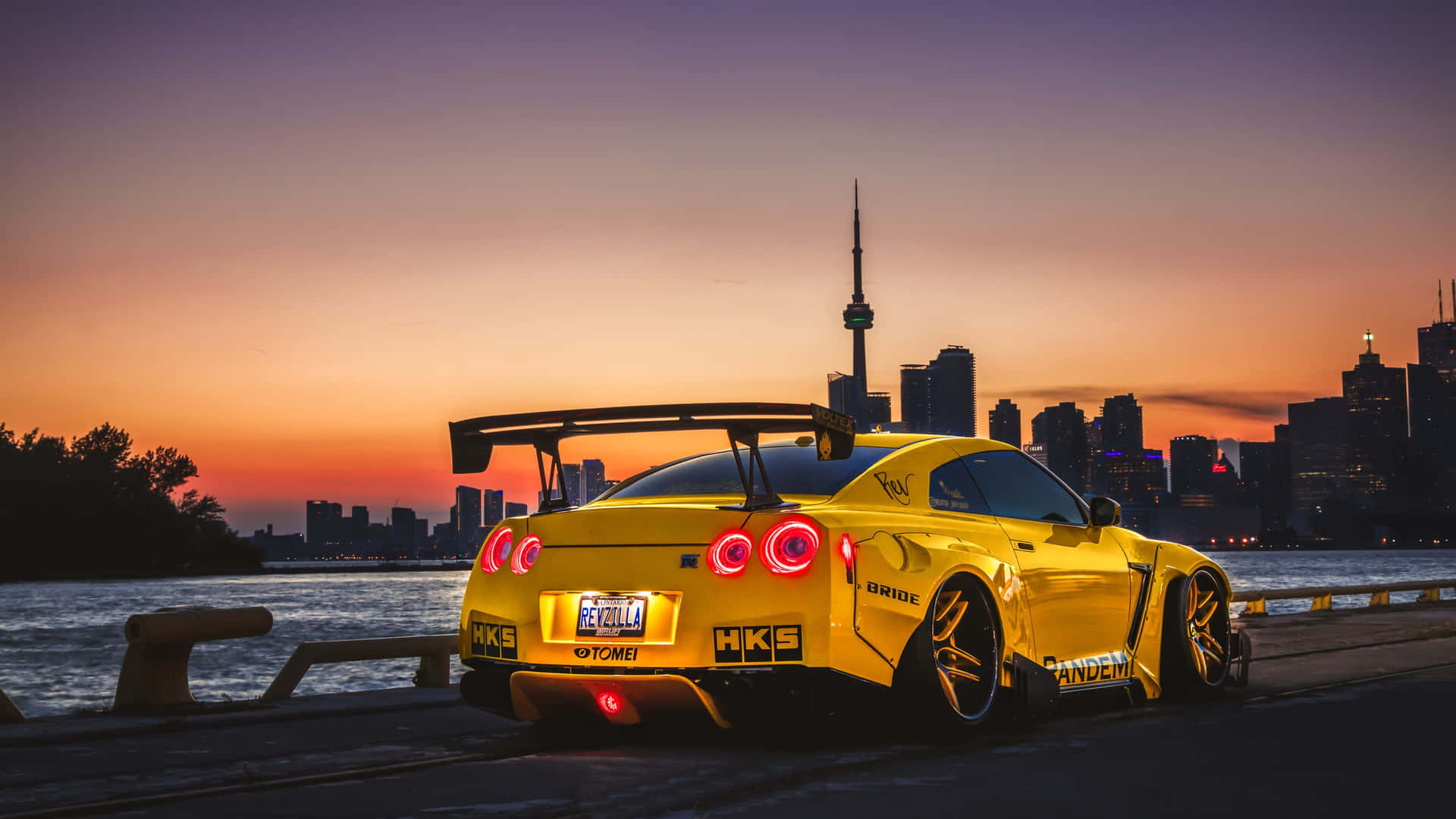 Yellow Nissan Gt-r Desktop Sunset Background