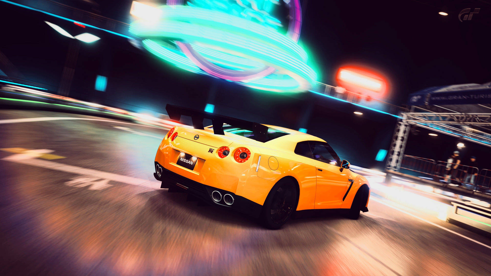 Yellow Nissan Gtr Sports Car In Motion Blur Background