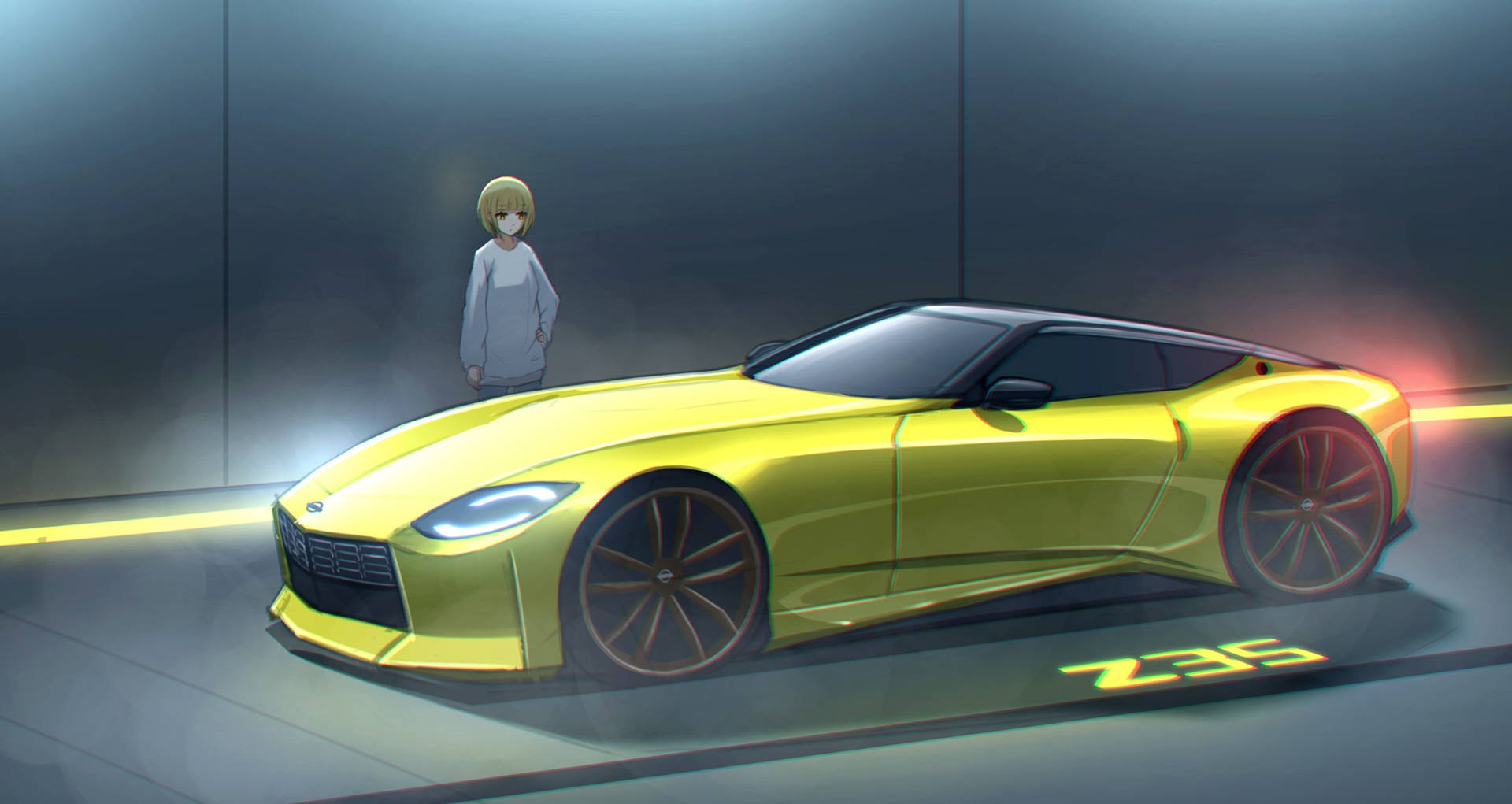 Yellow Nissan Z Proto Car Anime