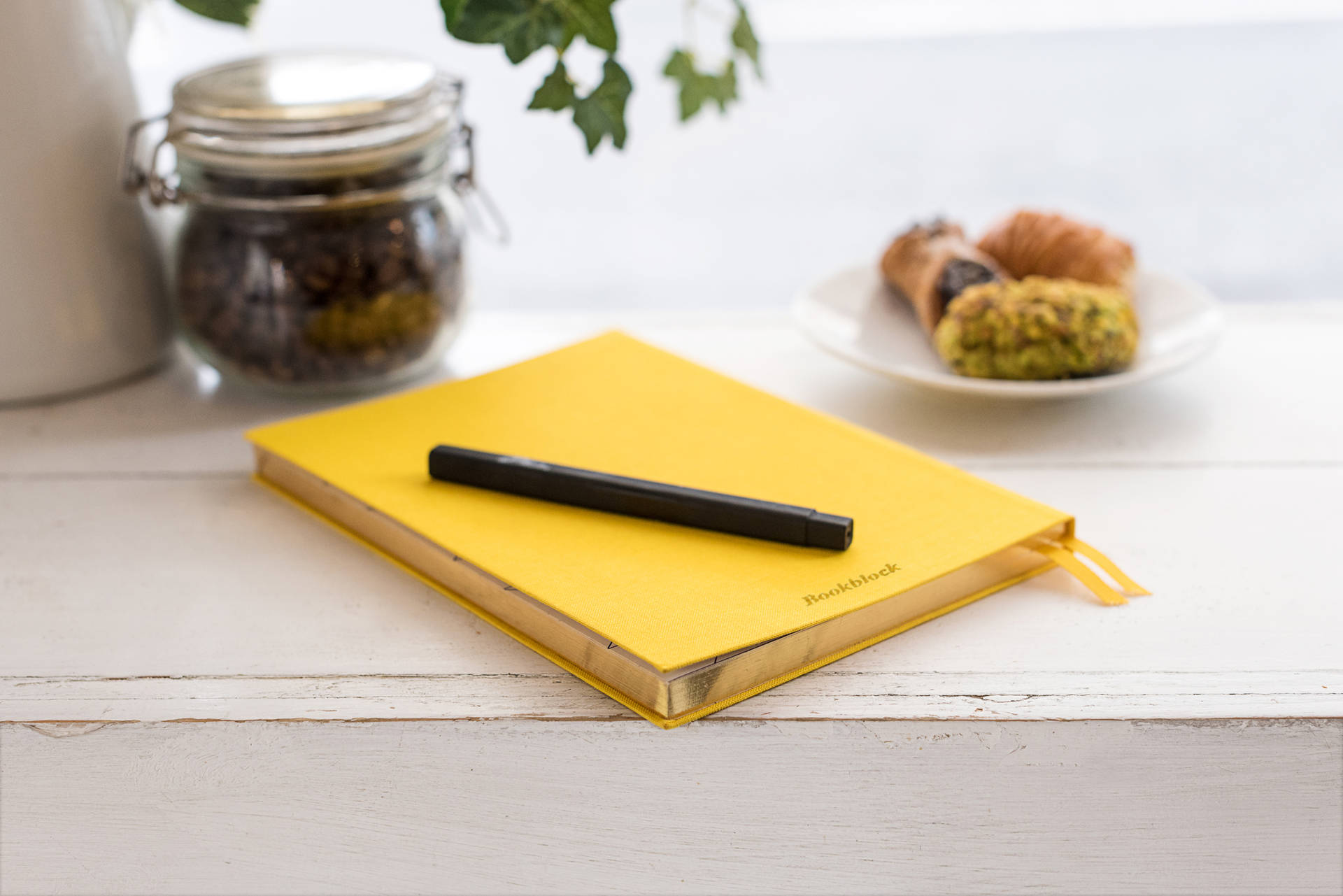 Yellow Notebook On Counter Background