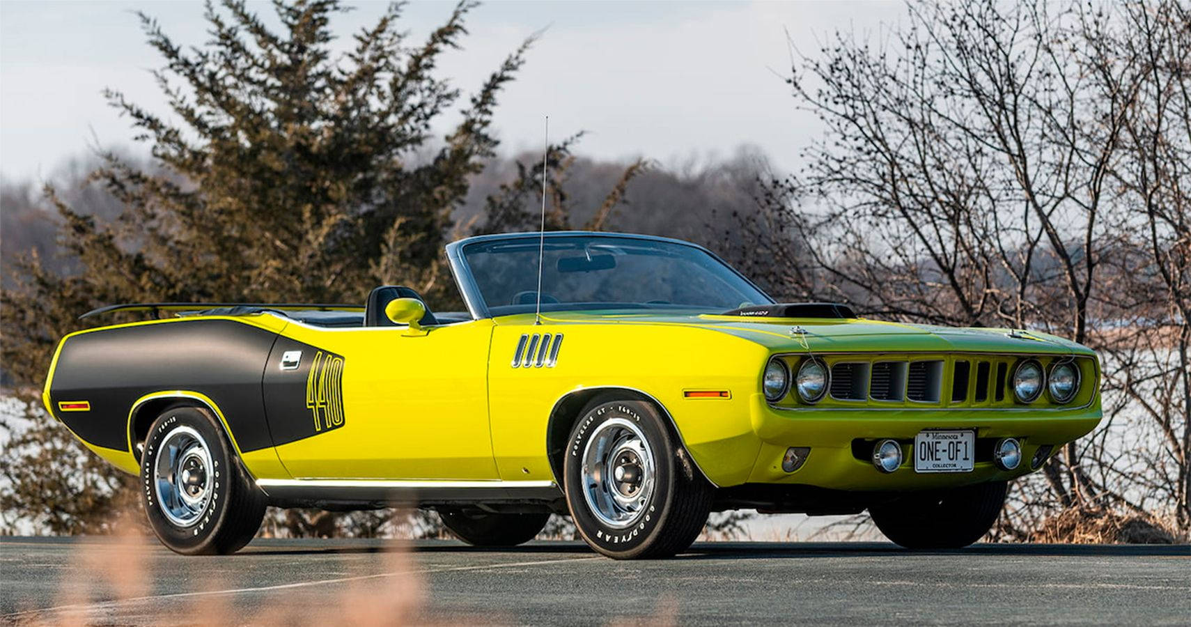 Yellow Plymouth Barracuda Convertible Background