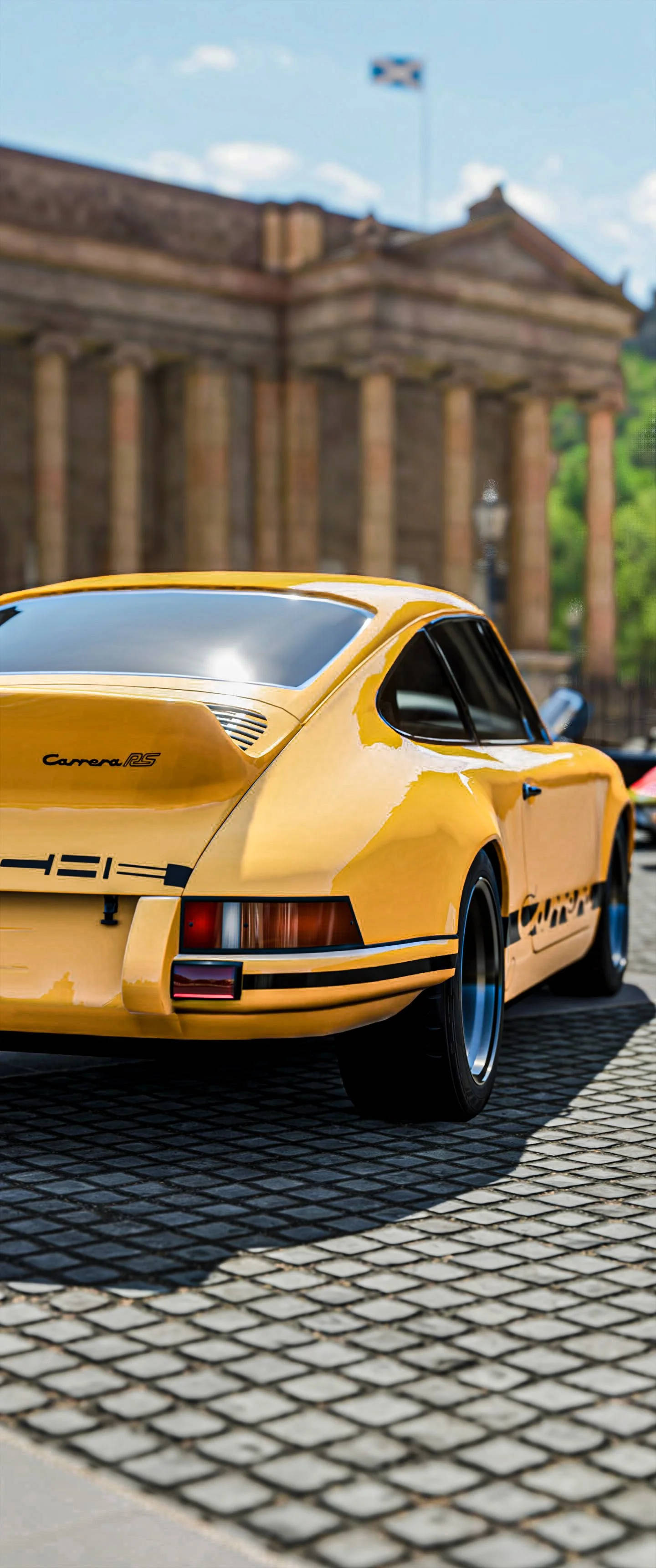 Yellow Porsche 911 Parked Outside Background