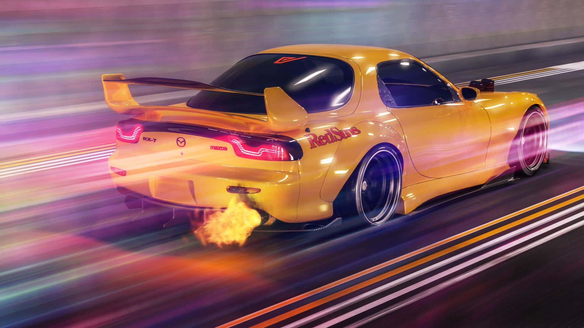 Yellow R X7 Driftingwith Flames Background
