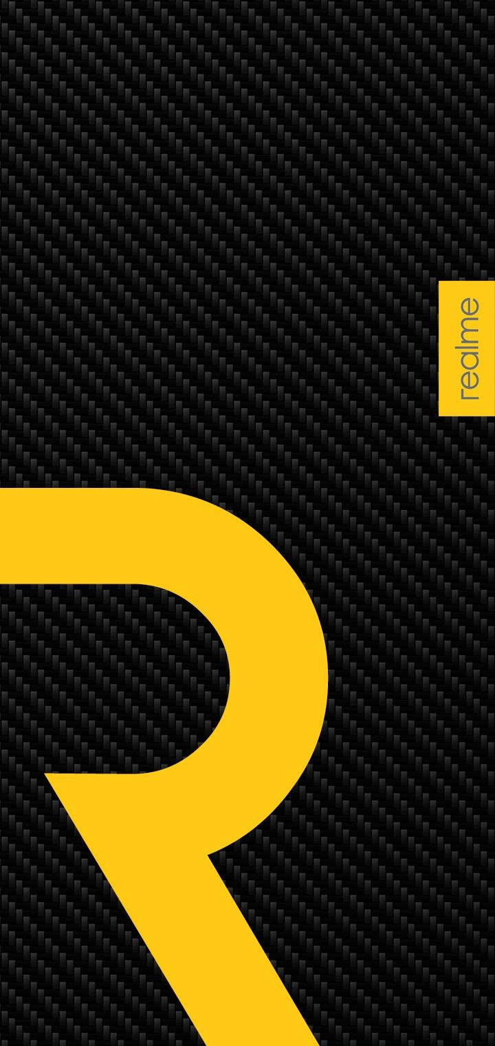 Yellow Realme Logo Carbon Fiber Background