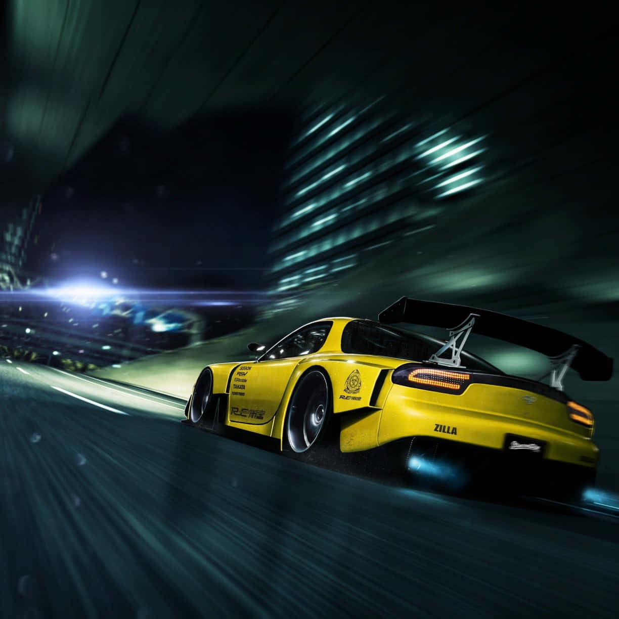 Yellow Rx7 Drift Night Race Background