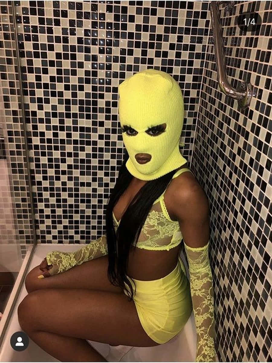 Yellow Ski Mask Girl In Bathtub Background