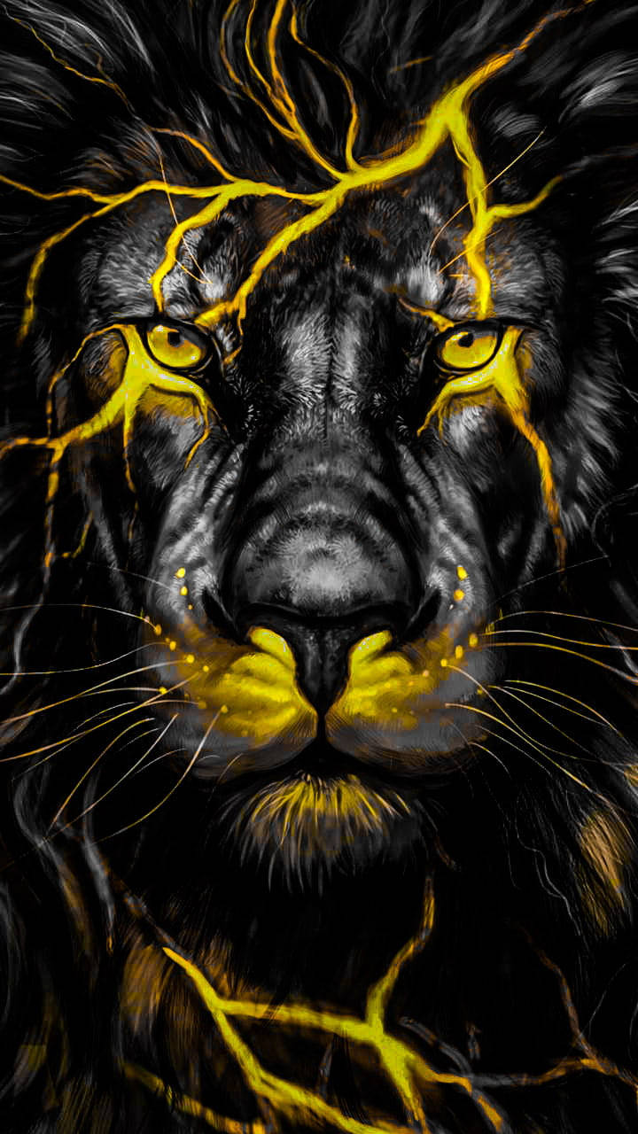 Yellow Streaks Lion Phone Background