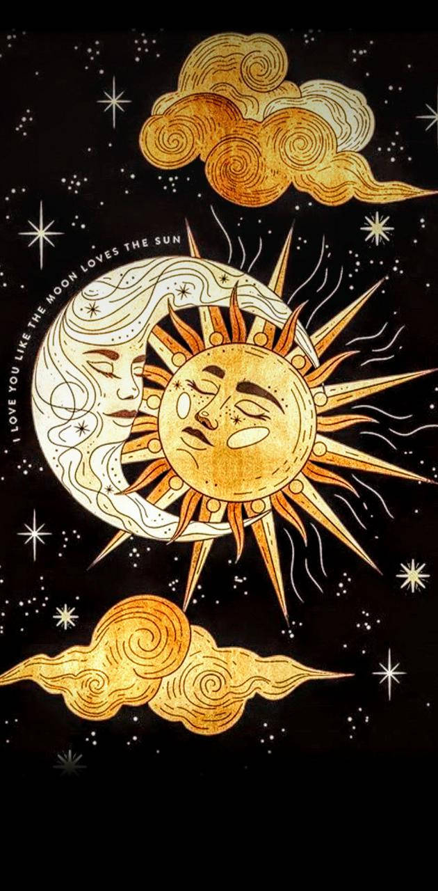 Yellow Sun And Moon Background