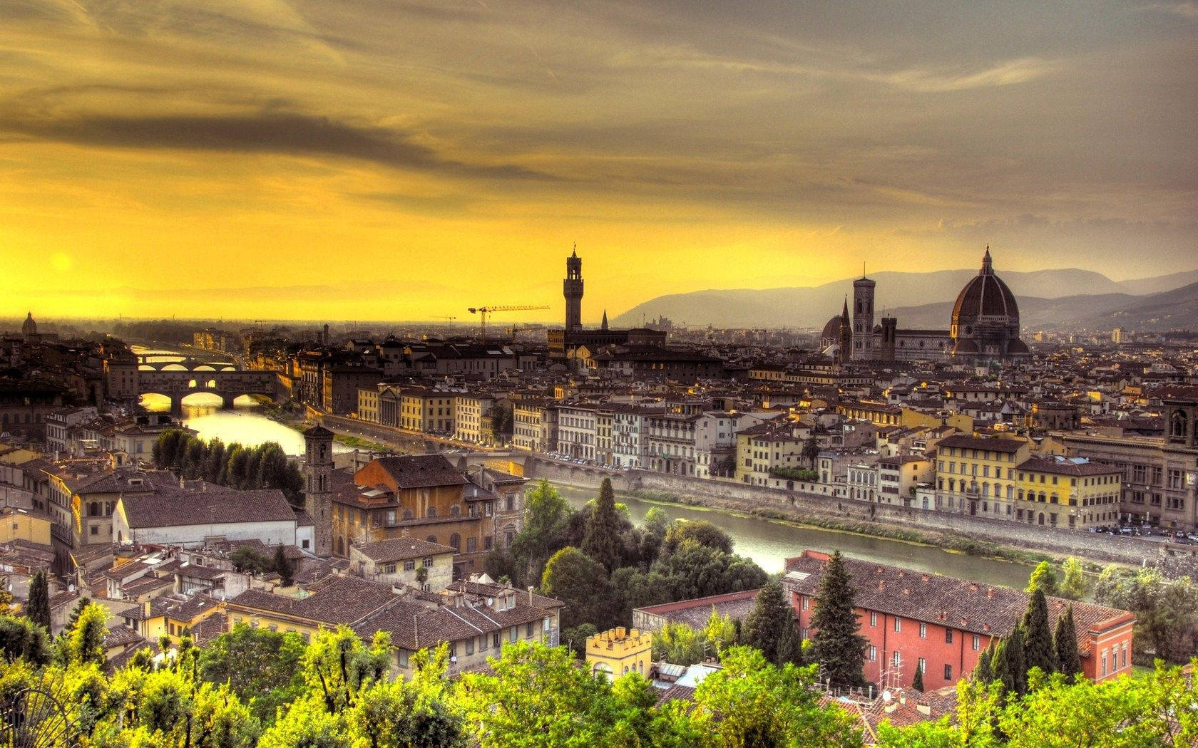 Yellow Sunset In Florence Italy Background