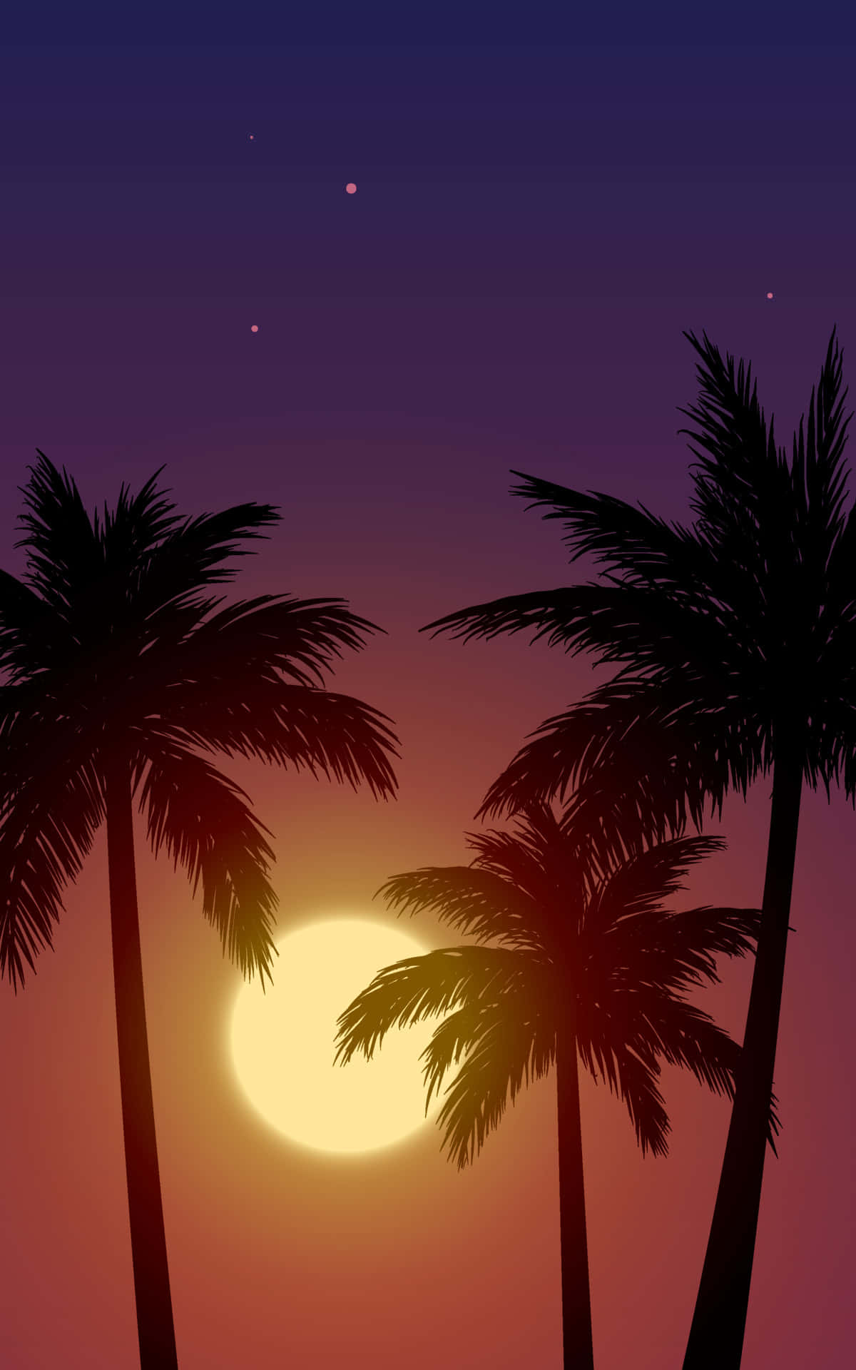 Yellow Sunset With Palm Tree Background