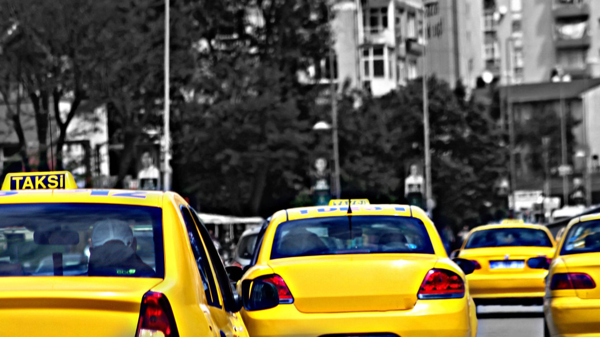 Yellow Taxi Greyscale Background