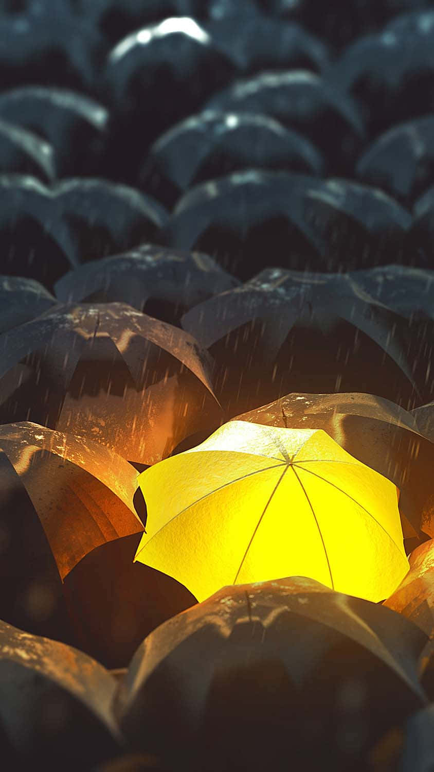 Yellow Umbrella In The Middle Of A Group Of Umbrellas Background