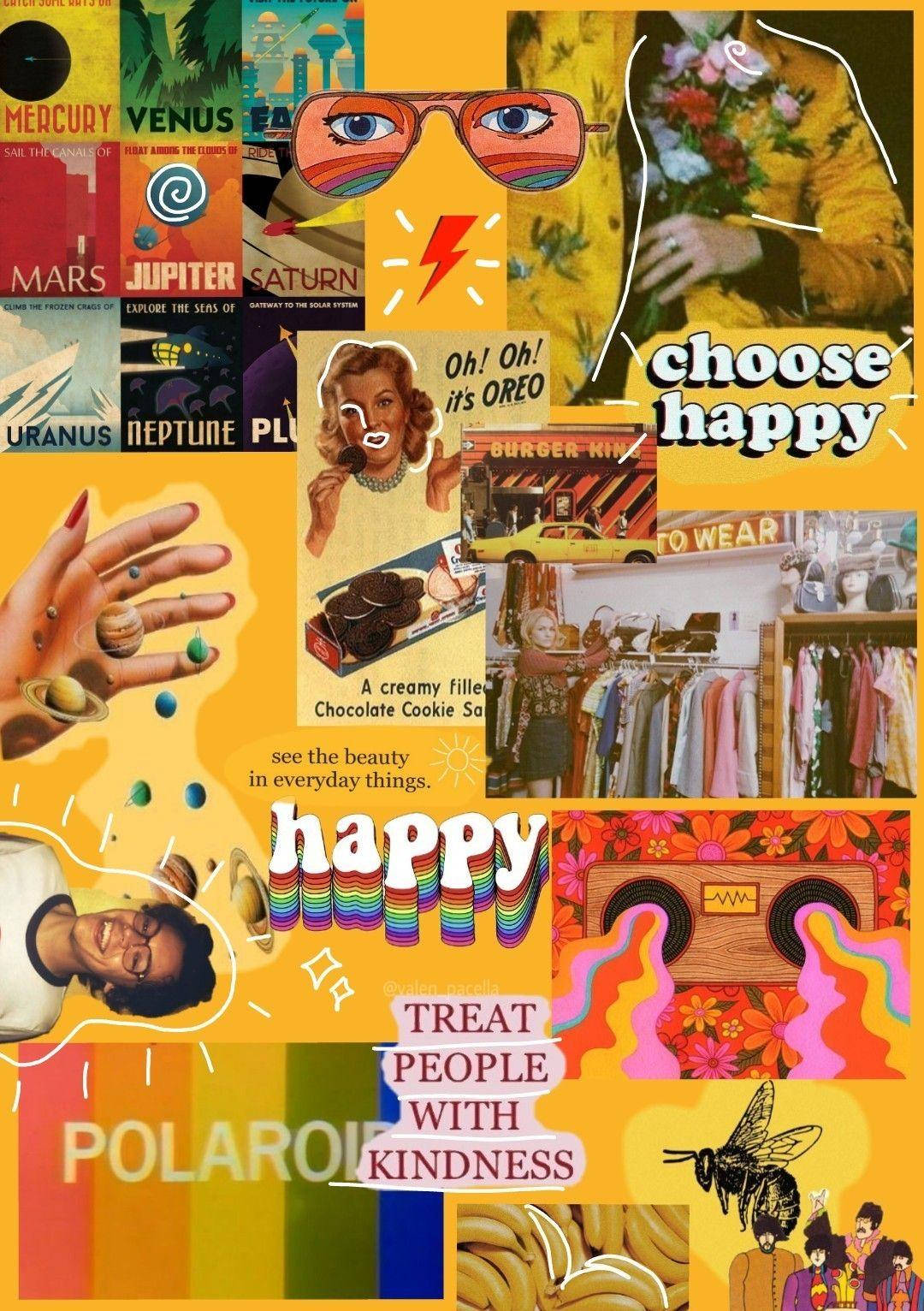 Yellow Vintage Aesthetic Collage Items Background