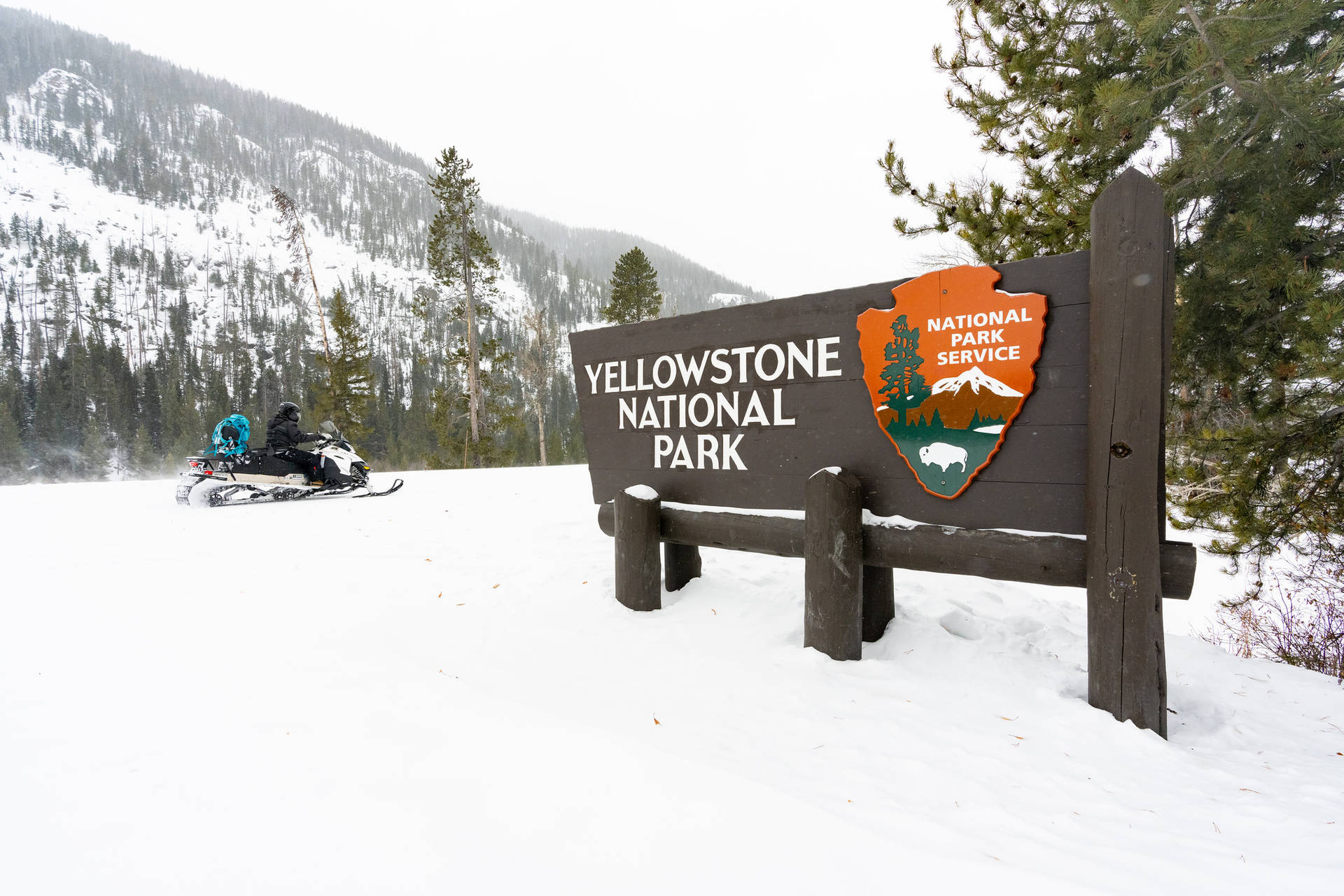 Yellowstone National Park Winter Entrance Background