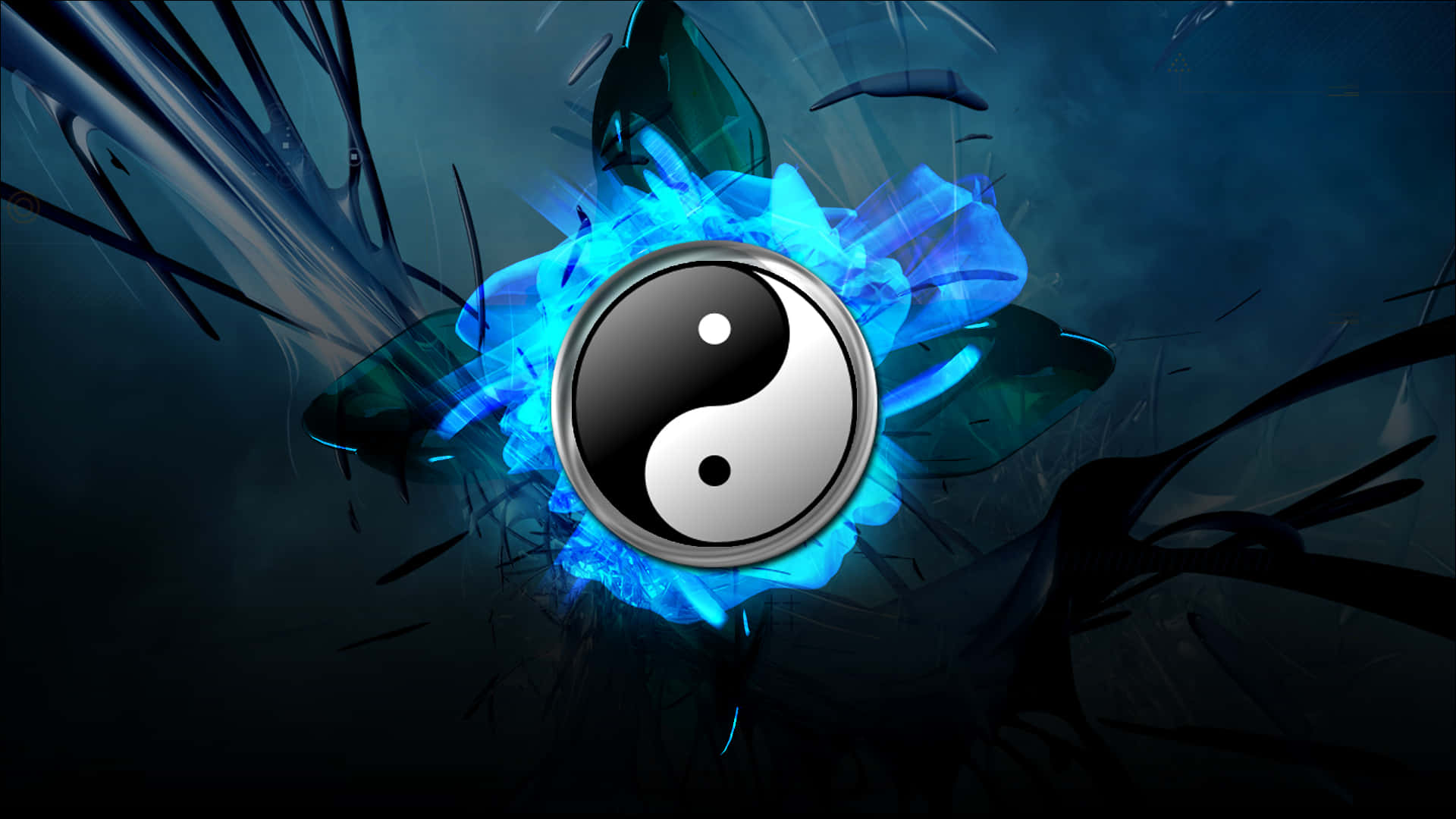 Yin Yang 4k On Blue Flame Abstract