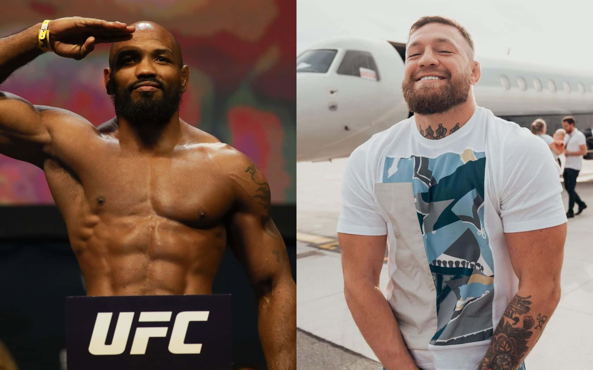 Yoel Romero And Conor Mcgregor With Airplane Collage Background