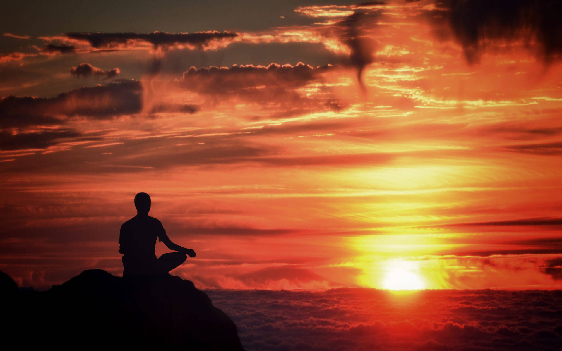 Yoga Meditation With Sunset View Background