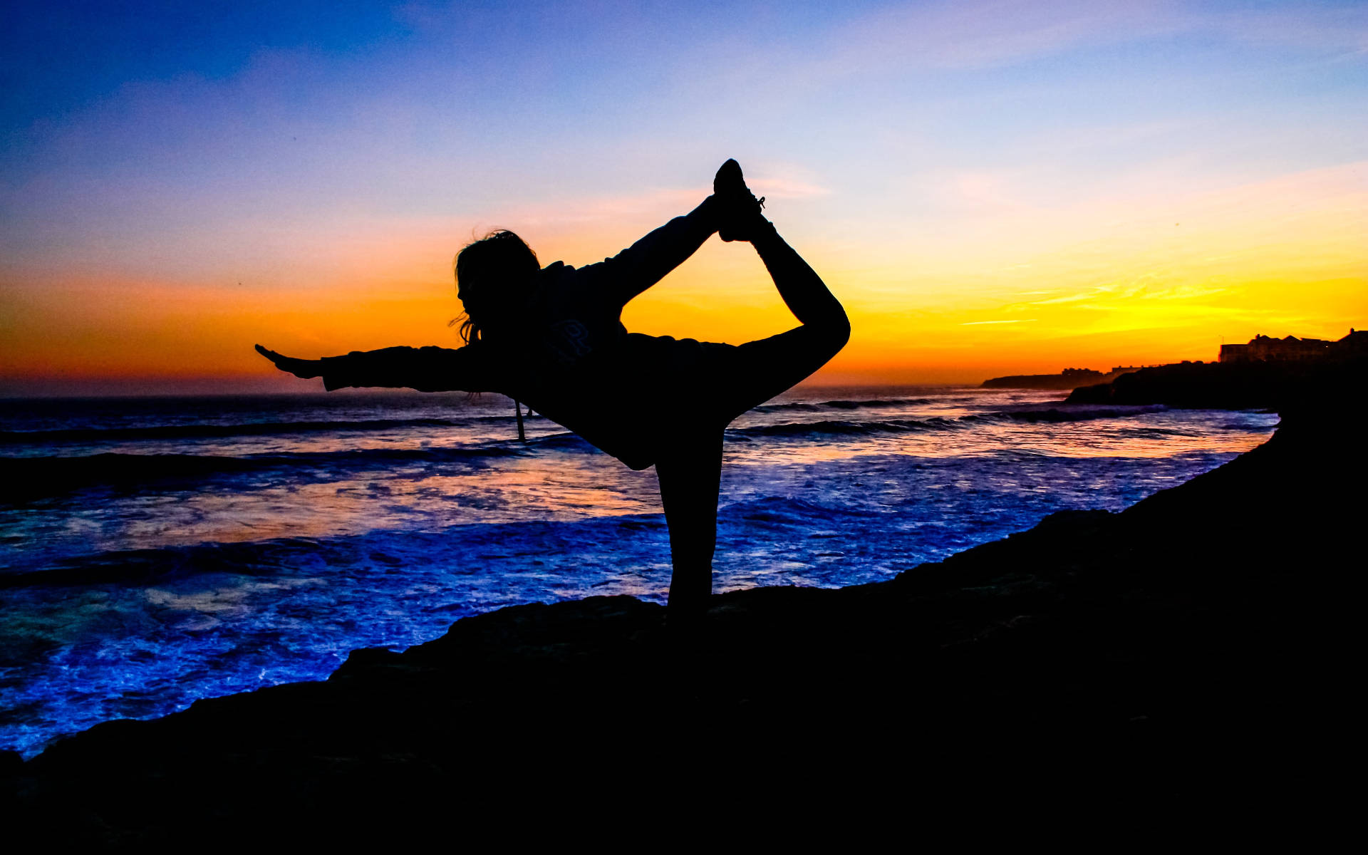 Yoga Pose Near Beach Background