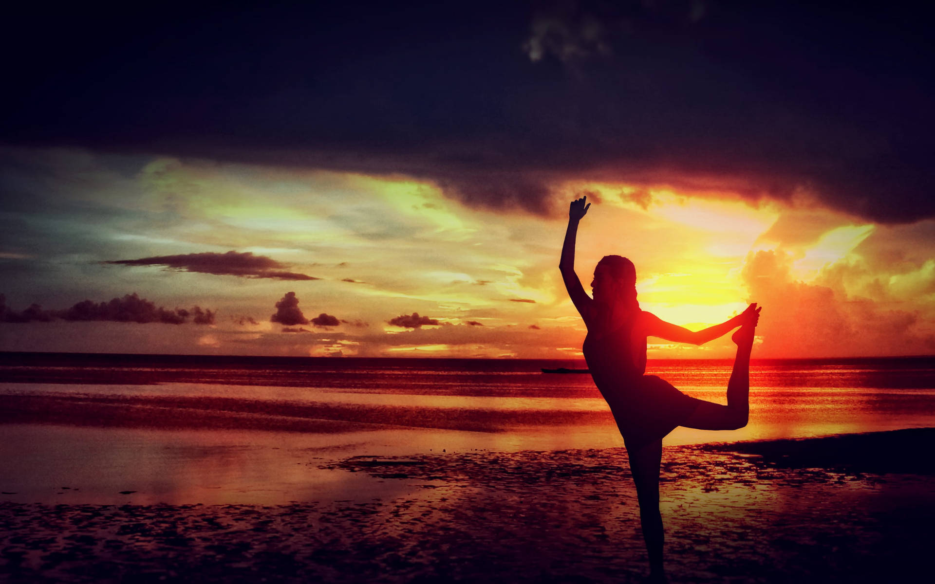 Yoga Pose With Sunset View Background