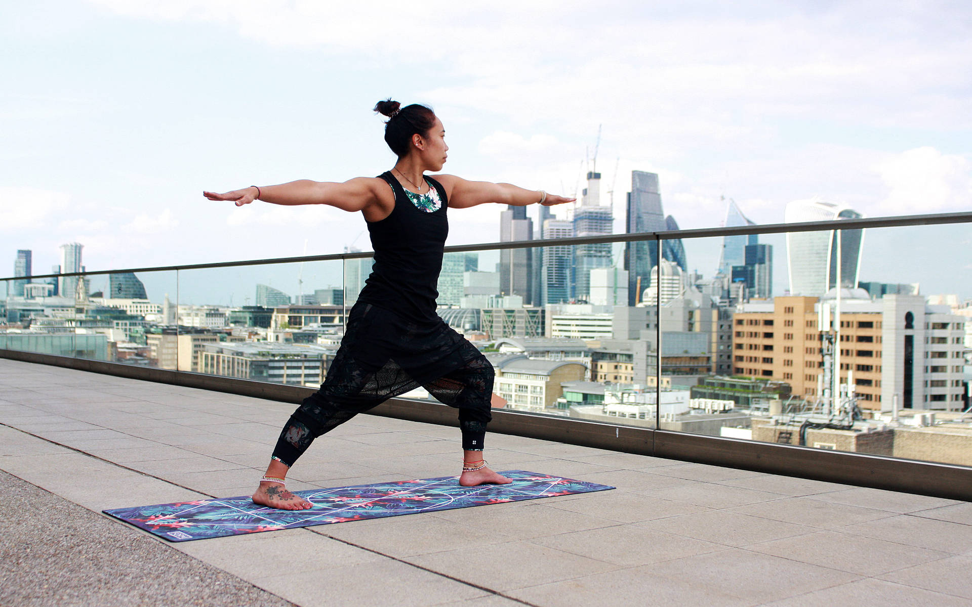 Yoga With City View Background