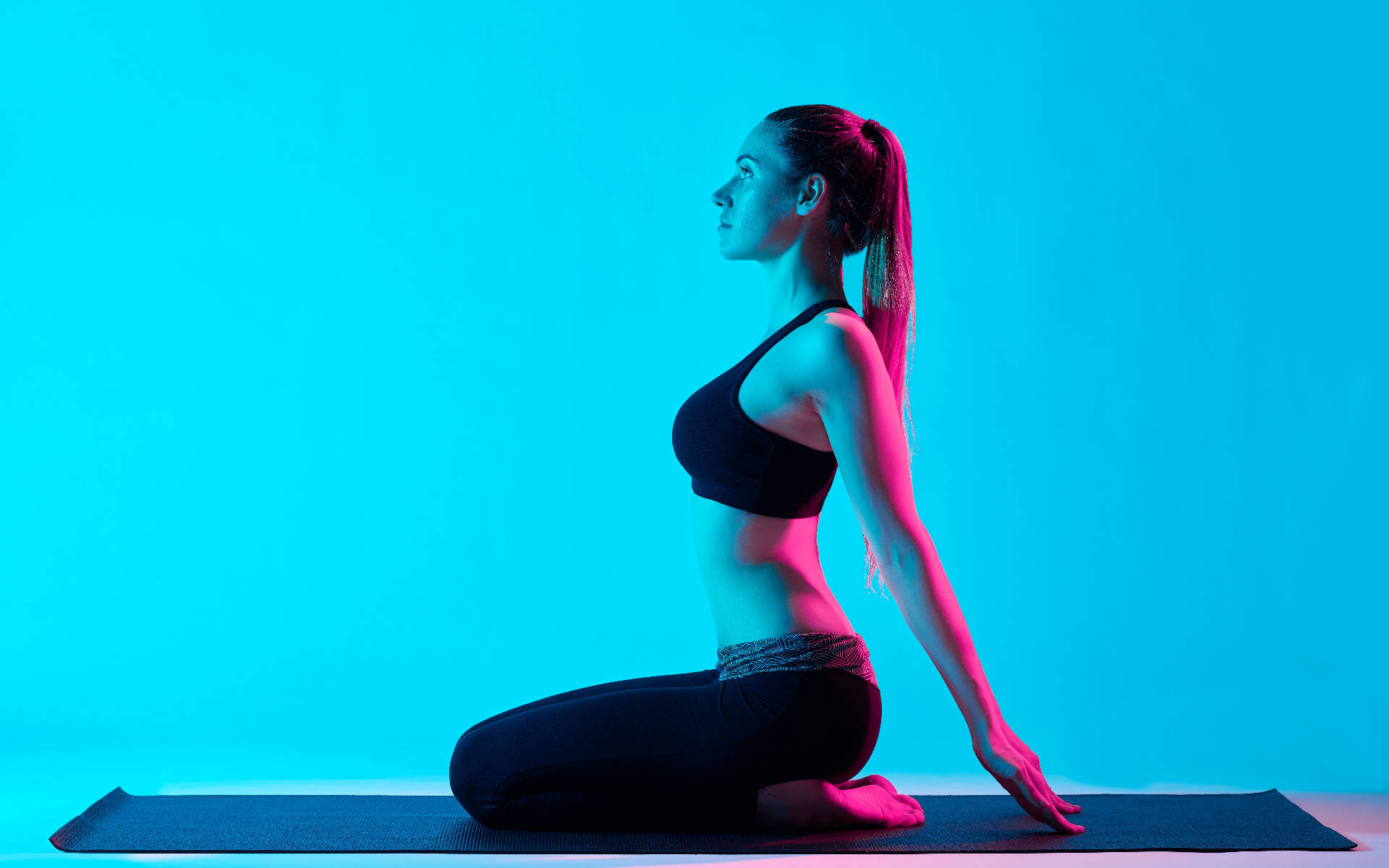 Yoga Woman With Blue Light Background
