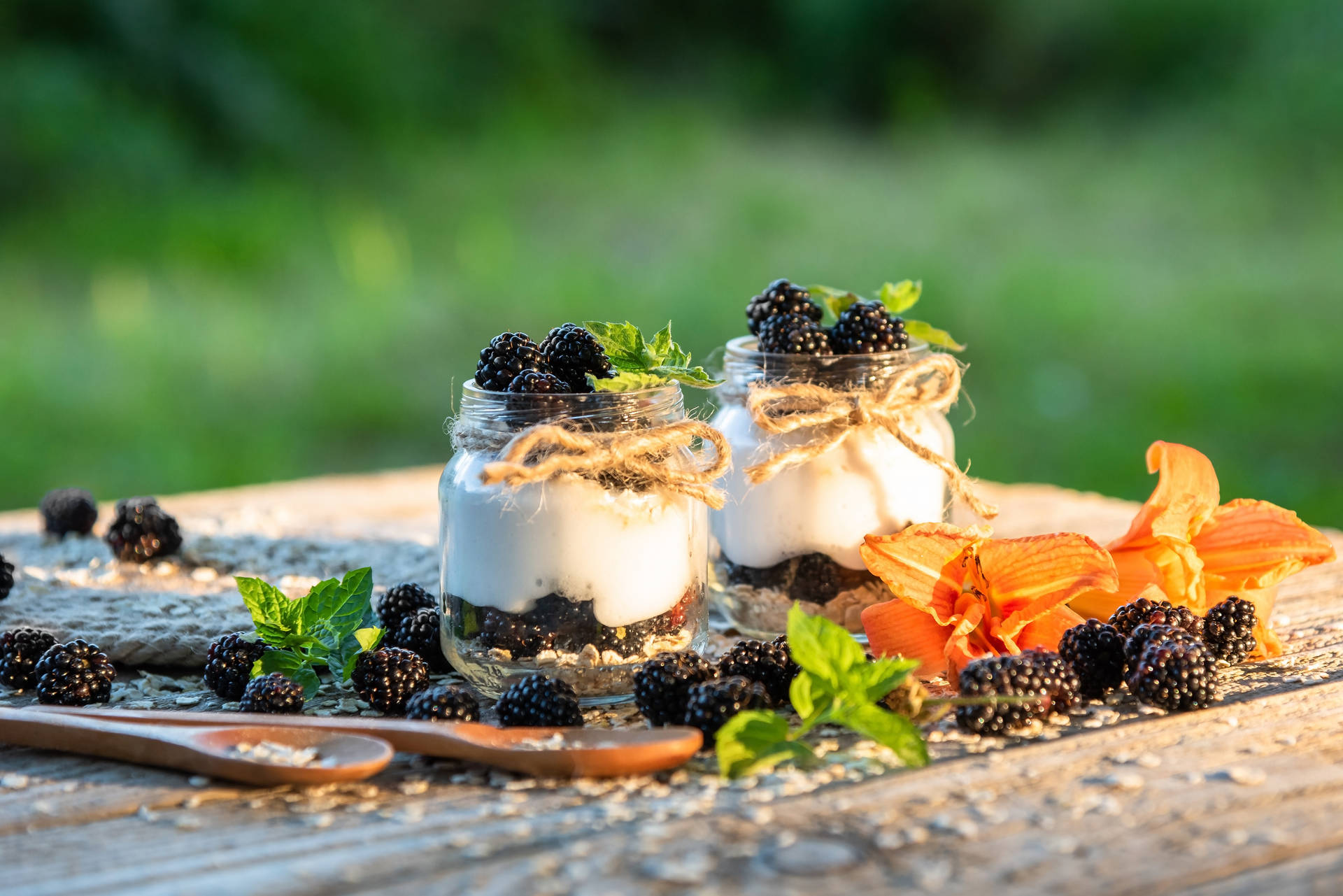 Yogurt And Blackberries Background