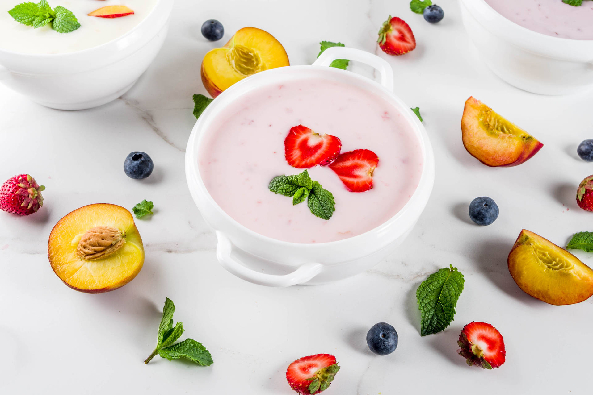 Yogurt And Fruits Background