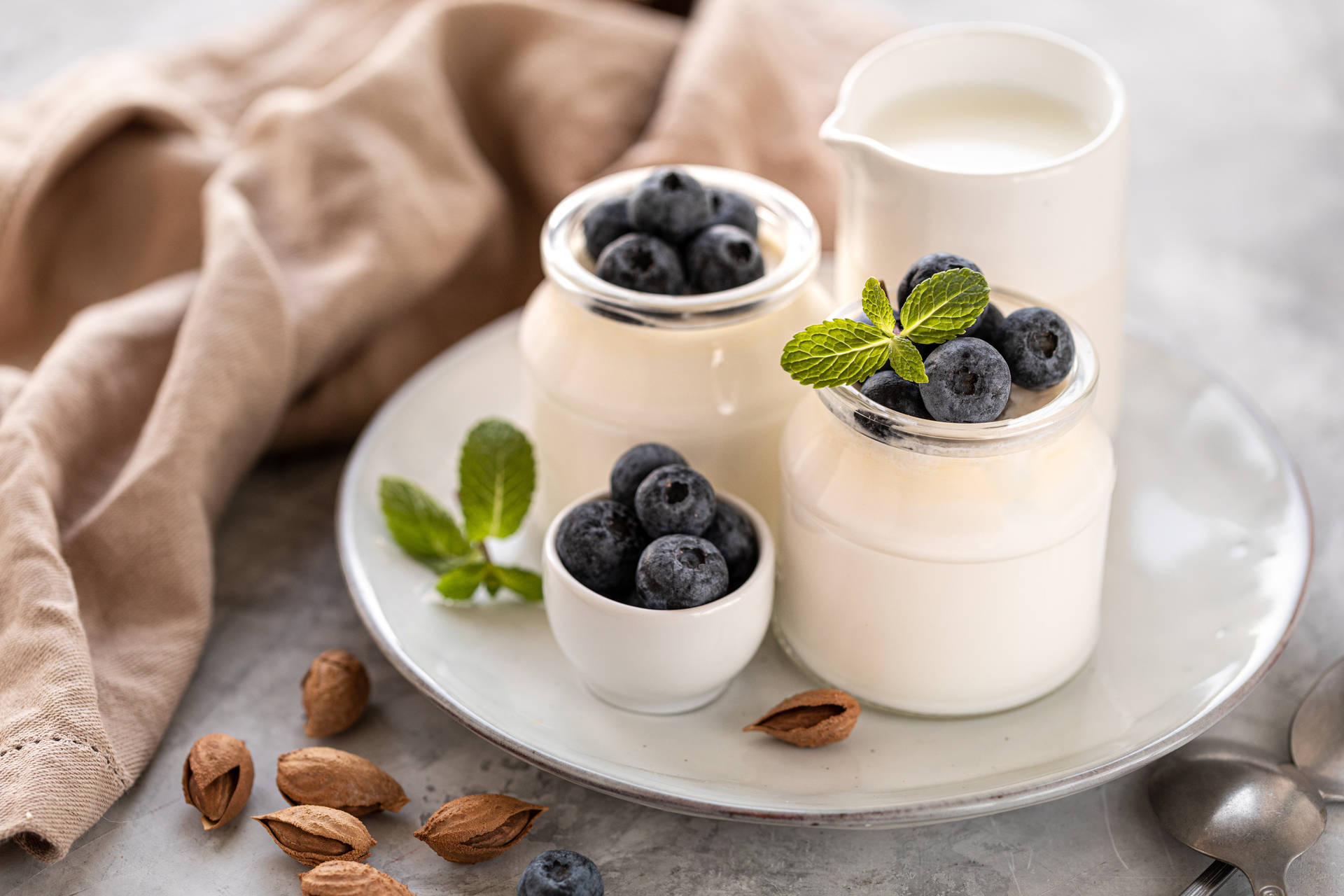 Yogurt Blueberries And Nuts Background