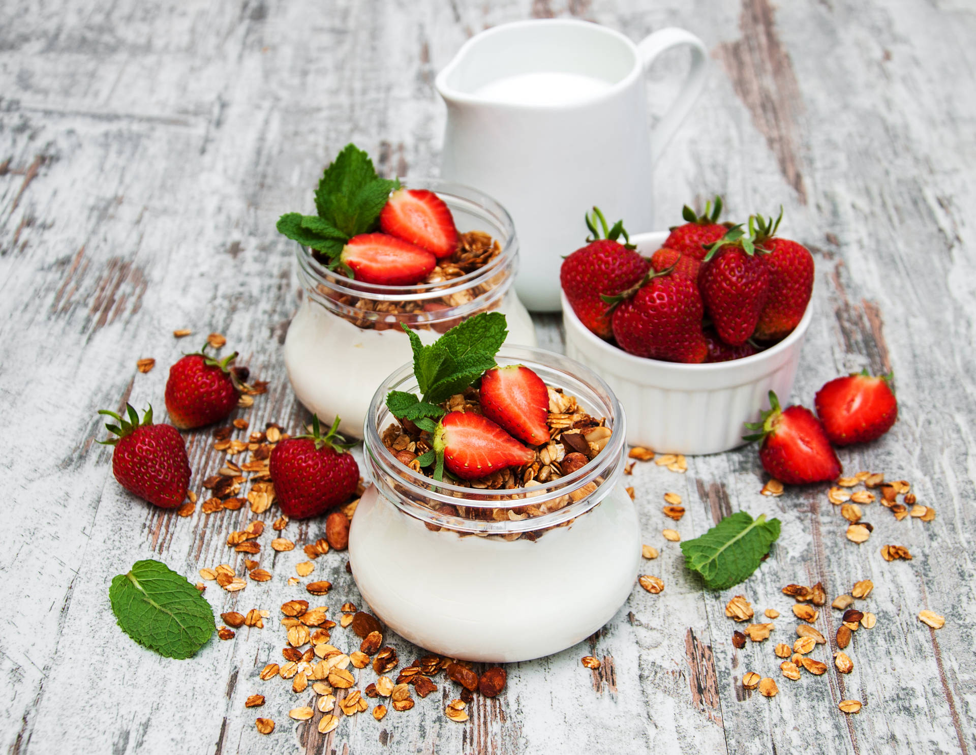 Yogurt Pitcher Strawberries Mint