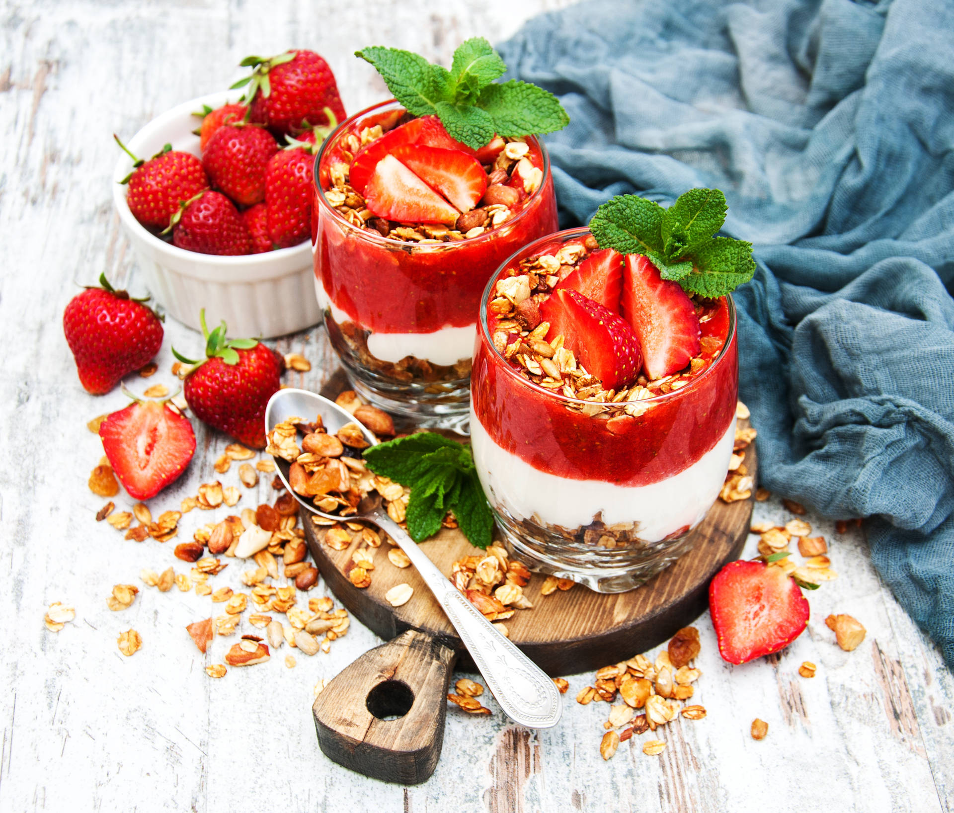 Yogurt Strawberries And Oats Background